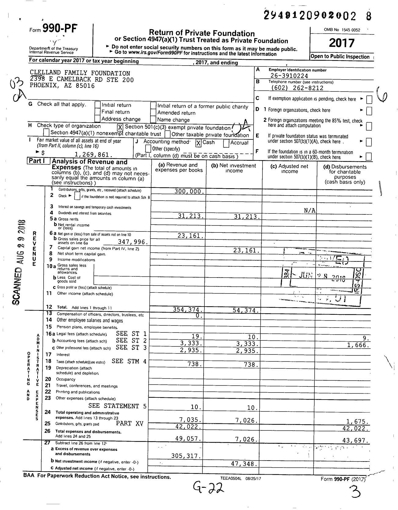 Image of first page of 2017 Form 990PF for Clelland Family Foundation
