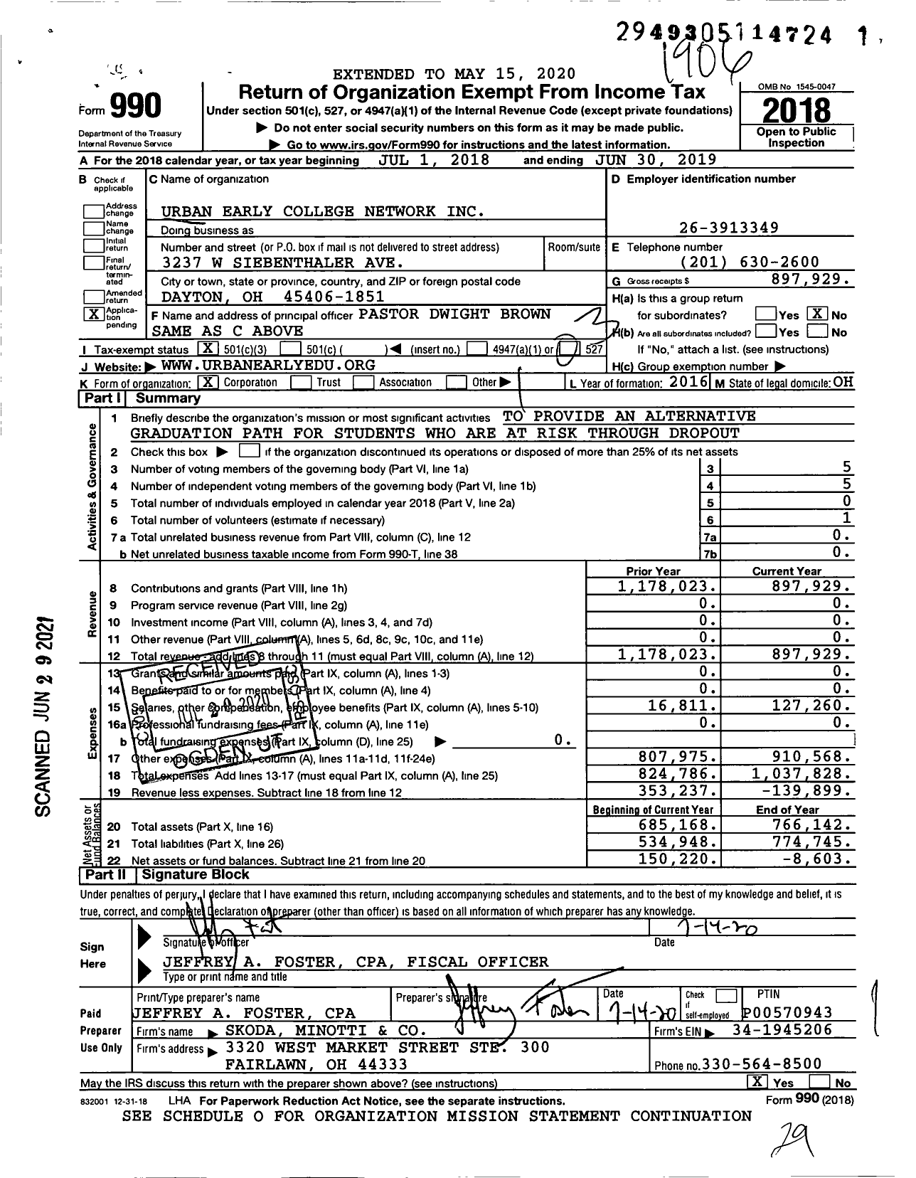 Image of first page of 2018 Form 990 for Dayton Athletic Vocational Academy