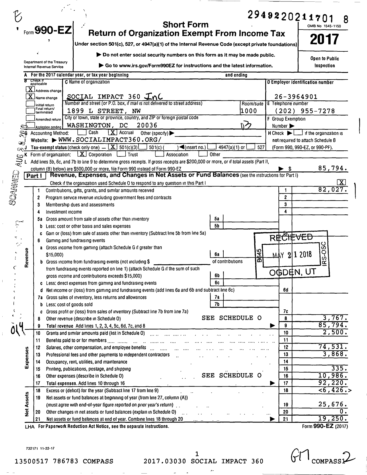 Image of first page of 2017 Form 990EZ for Compass Partners