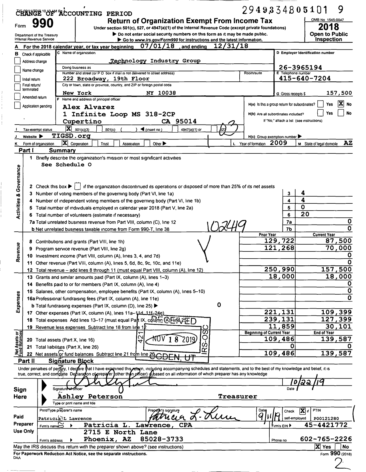 Image of first page of 2018 Form 990 for Techscale