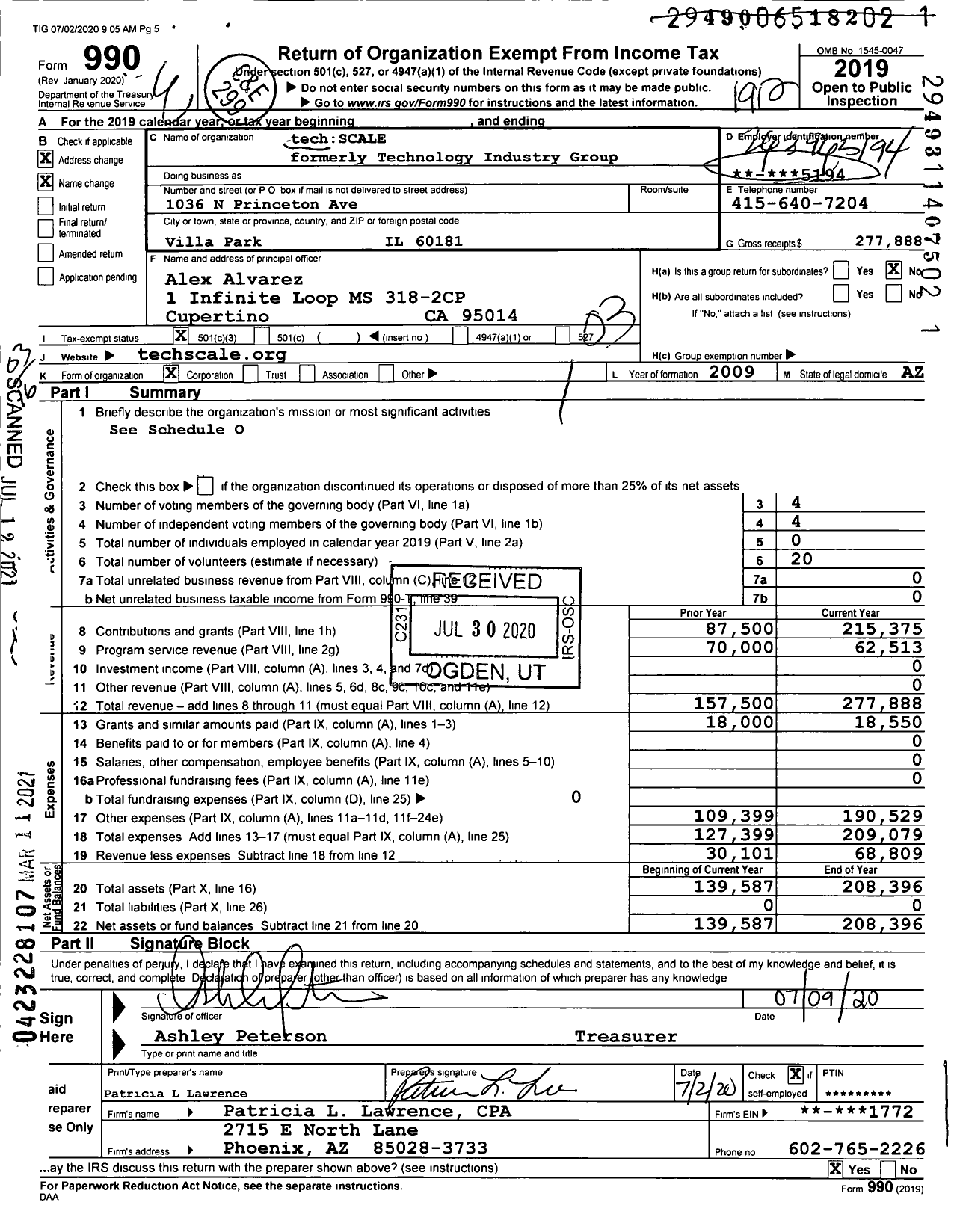 Image of first page of 2019 Form 990 for Techscale