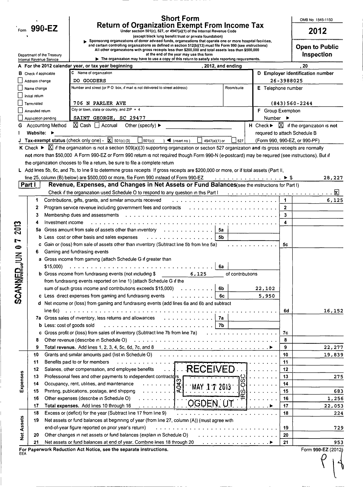 Image of first page of 2012 Form 990EZ for Do Gooders