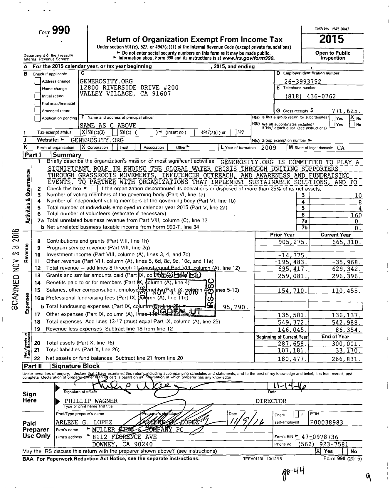 Image of first page of 2015 Form 990 for Generosityorg