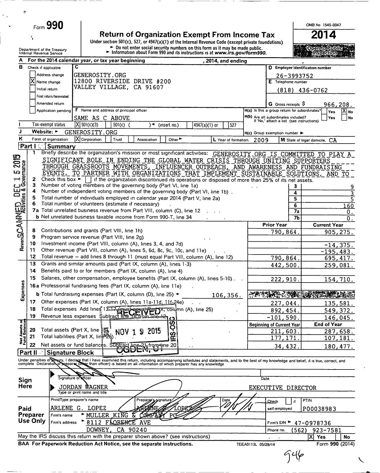 Image of first page of 2014 Form 990 for Generosityorg