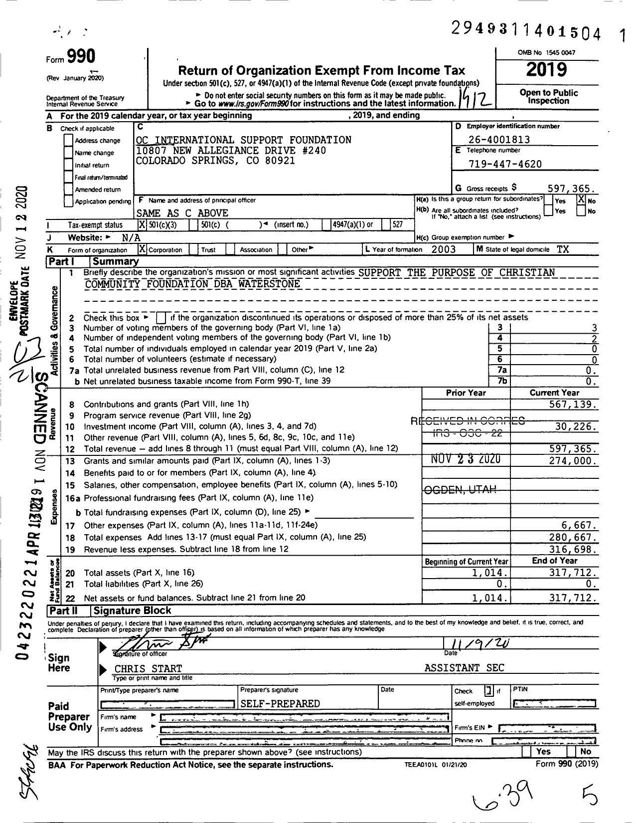 Image of first page of 2019 Form 990 for OC International Support Foundation