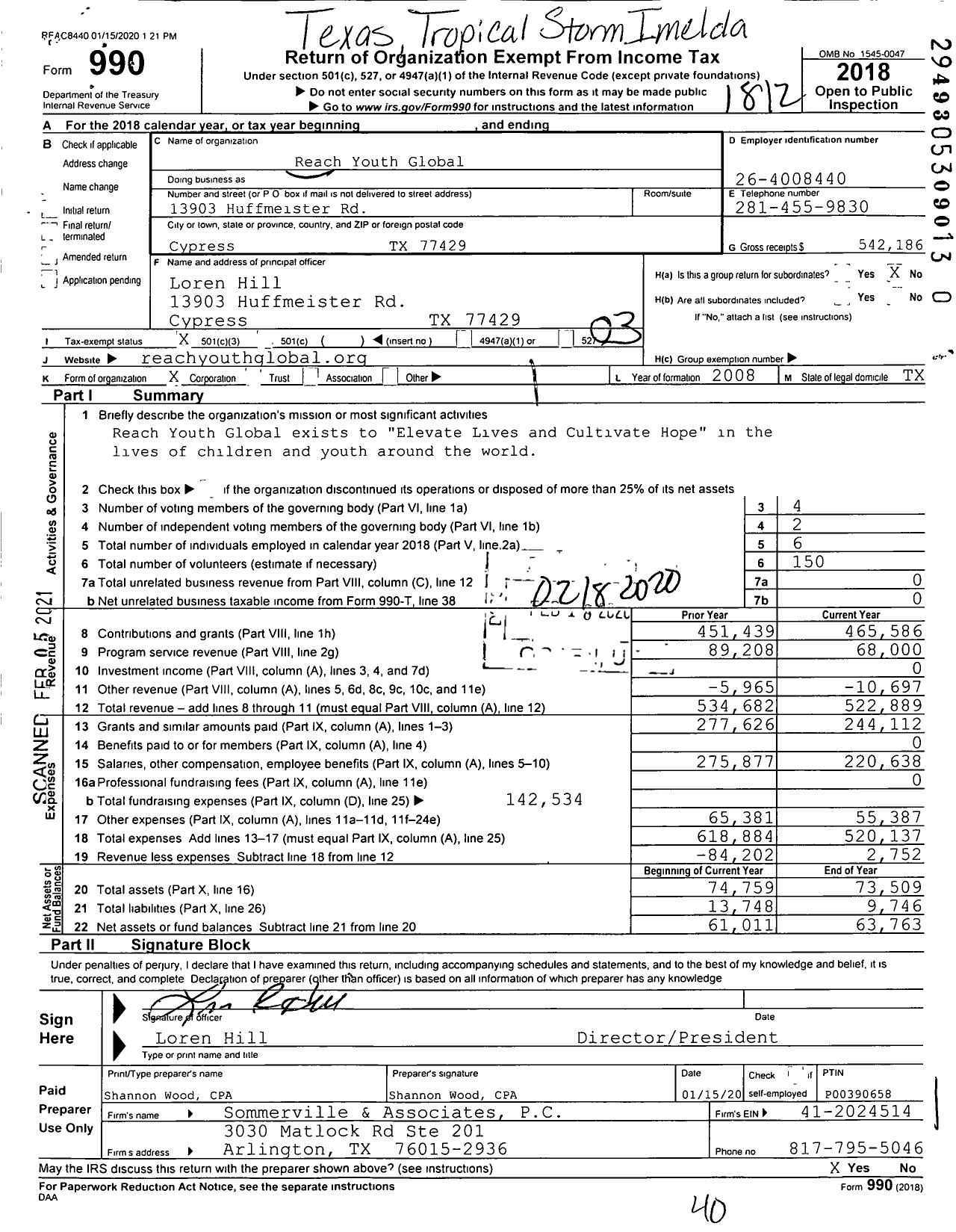 Image of first page of 2018 Form 990 for Reach Youth Global