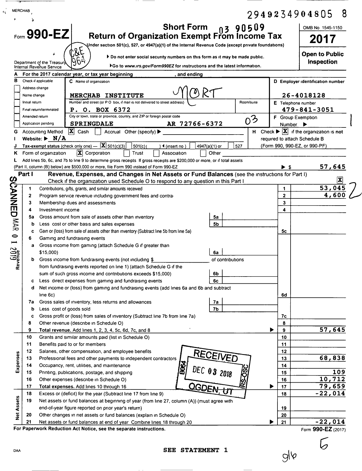 Image of first page of 2017 Form 990EZ for Northwest Clinical Pastoral Education Institute