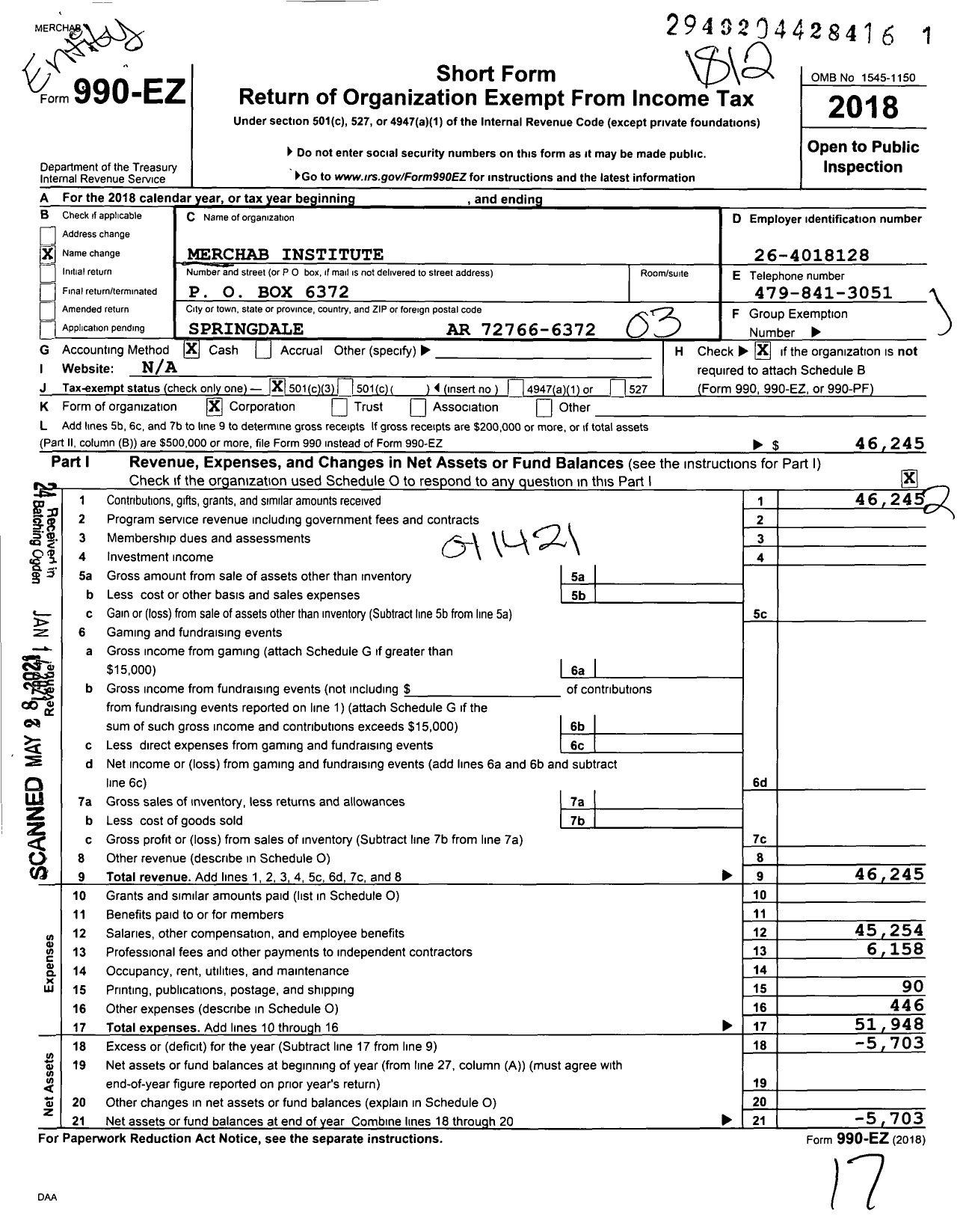 Image of first page of 2018 Form 990EZ for Northwest Clinical Pastoral Education Institute