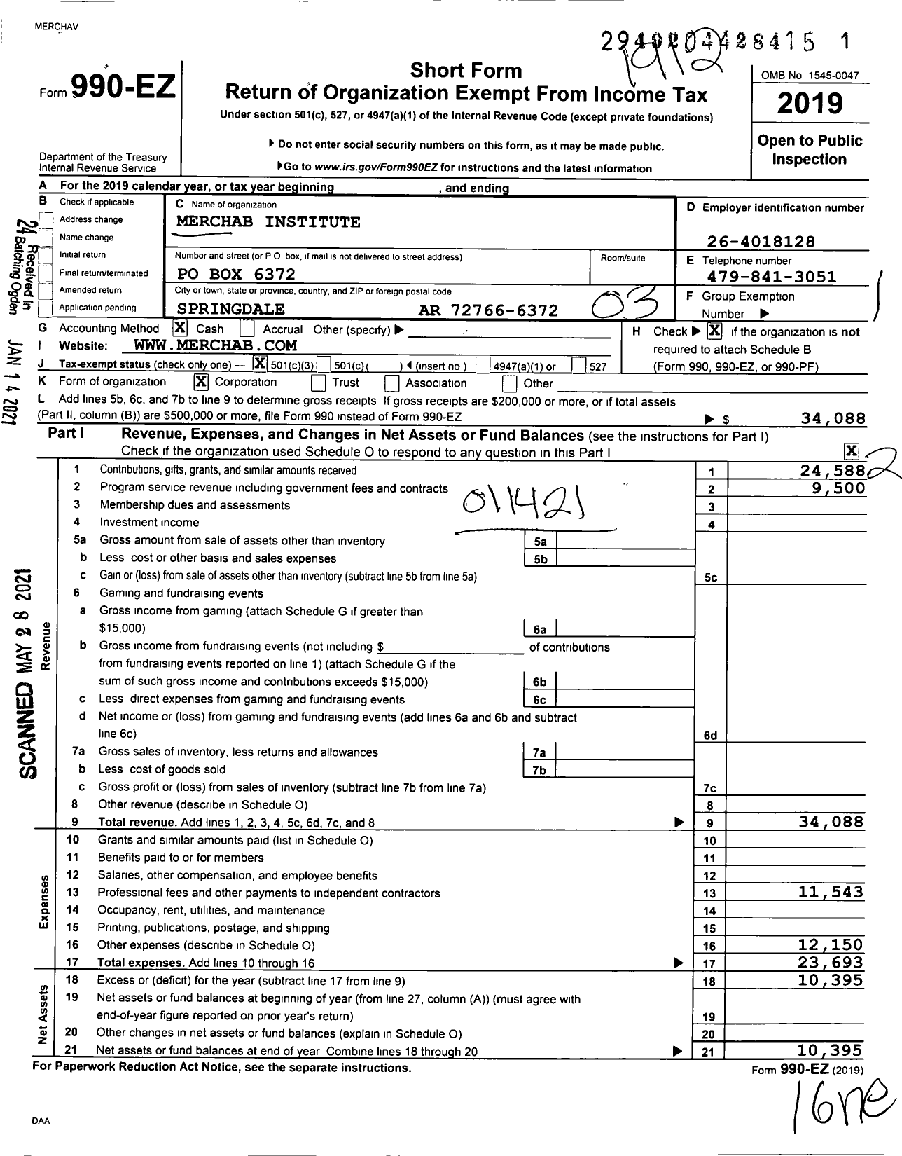 Image of first page of 2019 Form 990EZ for Northwest Clinical Pastoral Education Institute