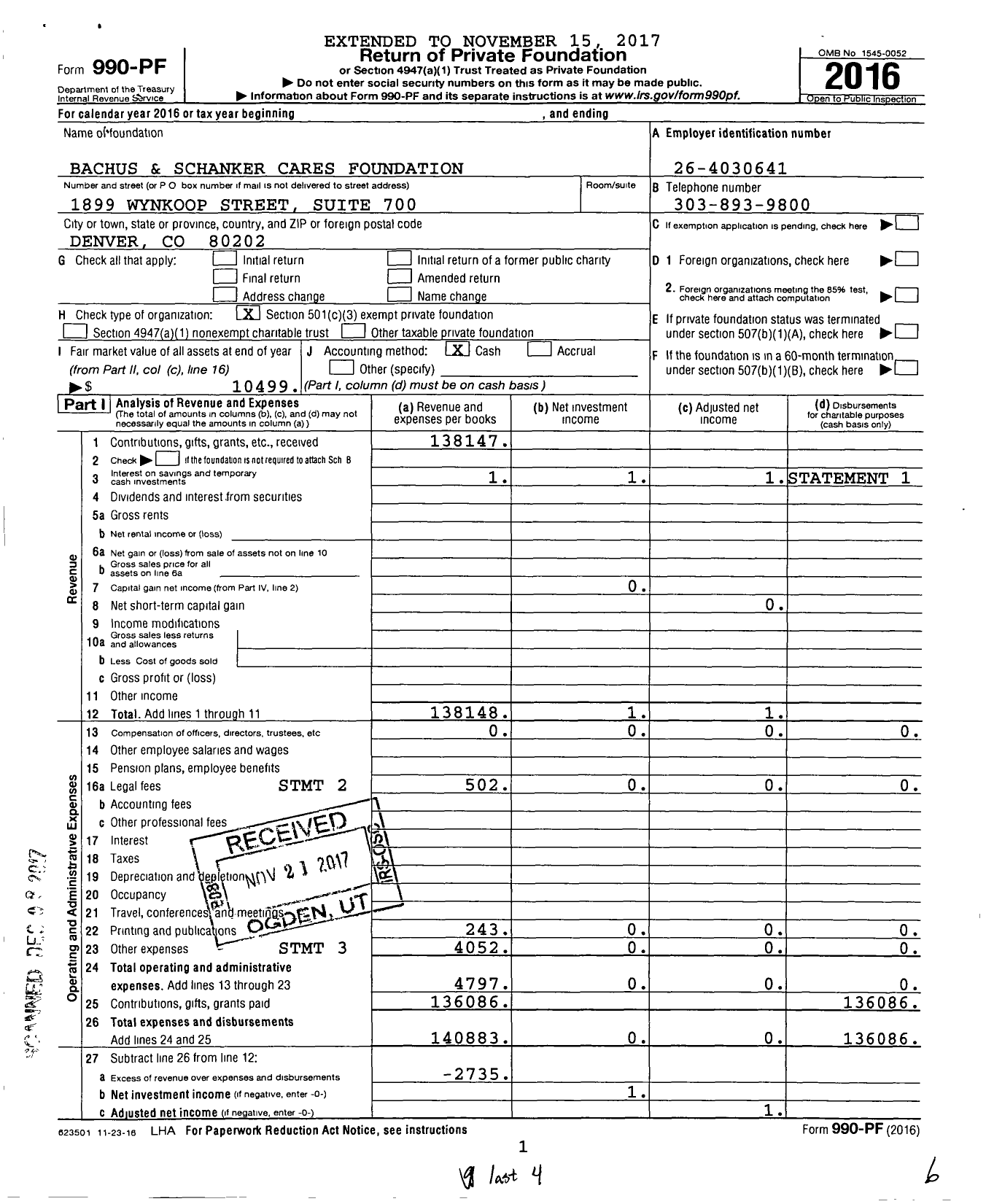 Image of first page of 2016 Form 990PF for Bachus and Schanker Cares Foundation