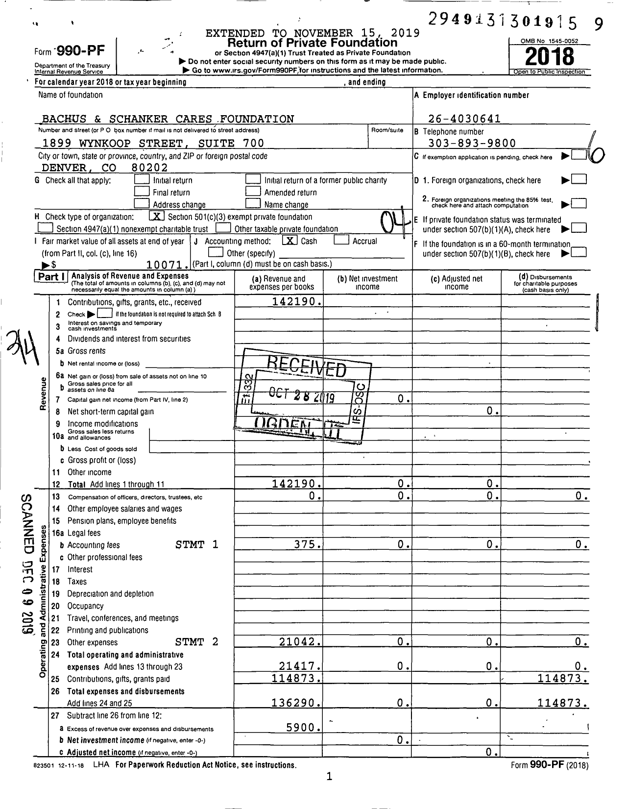 Image of first page of 2018 Form 990PF for Bachus and Schanker Cares Foundation