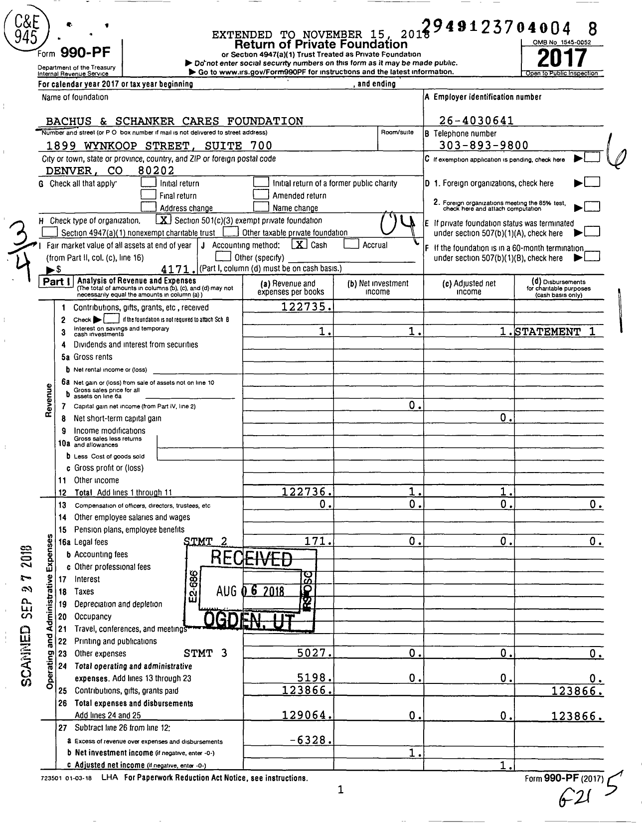 Image of first page of 2017 Form 990PF for Bachus and Schanker Cares Foundation