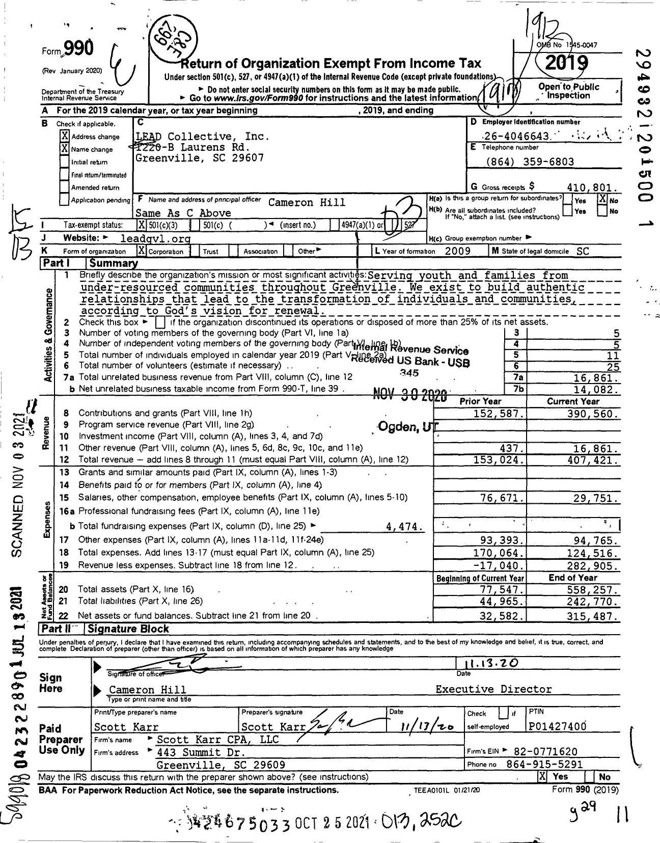 Image of first page of 2019 Form 990 for LEAD Collective