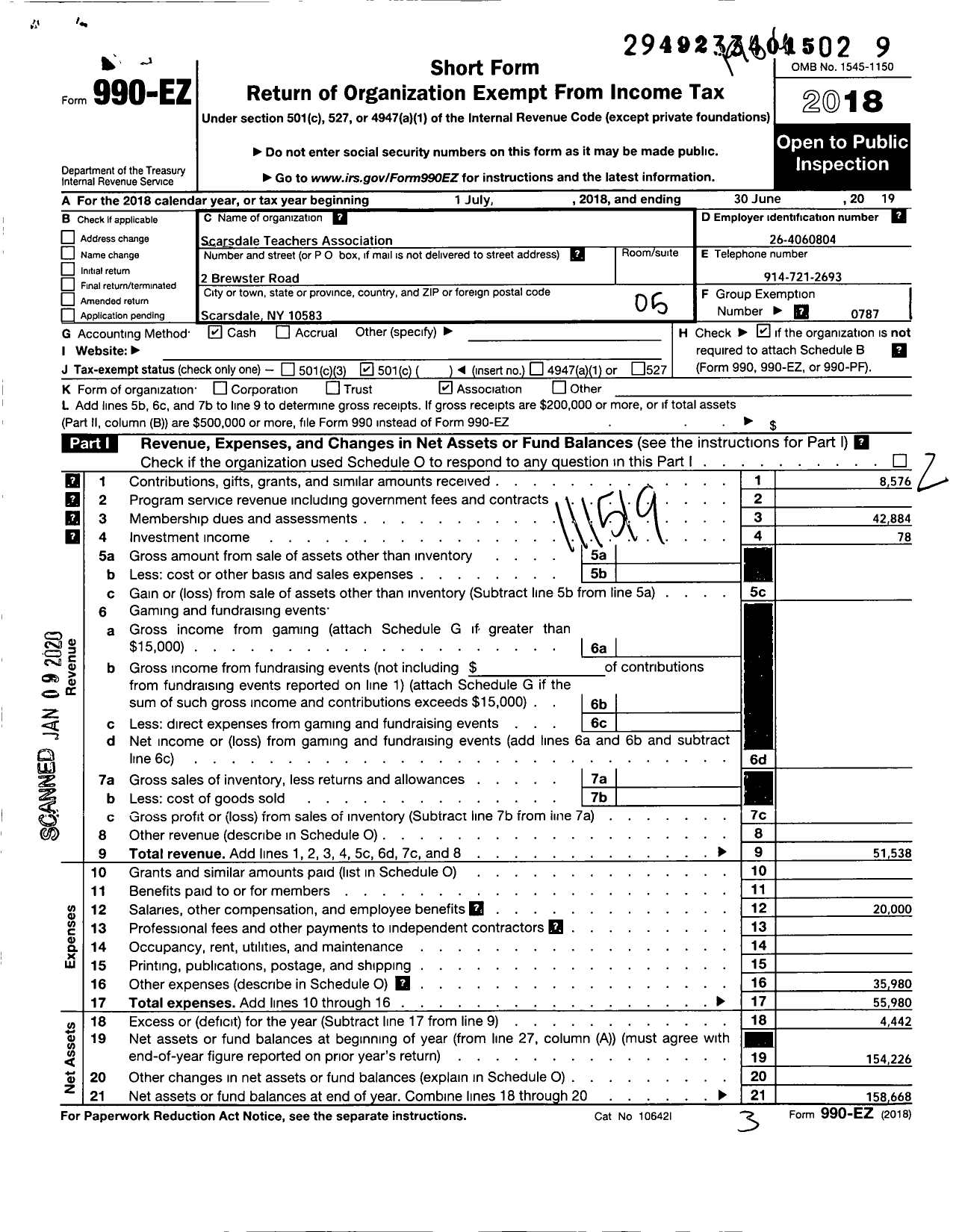 Image of first page of 2018 Form 990EO for American Federation of Teachers - 2989 Scardsale Teachers Association