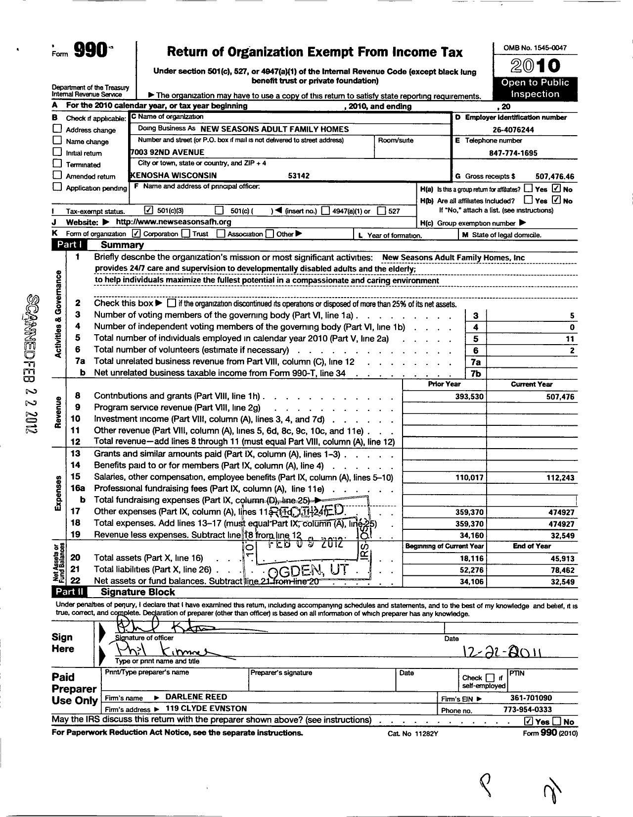 Image of first page of 2010 Form 990 for New Seasons