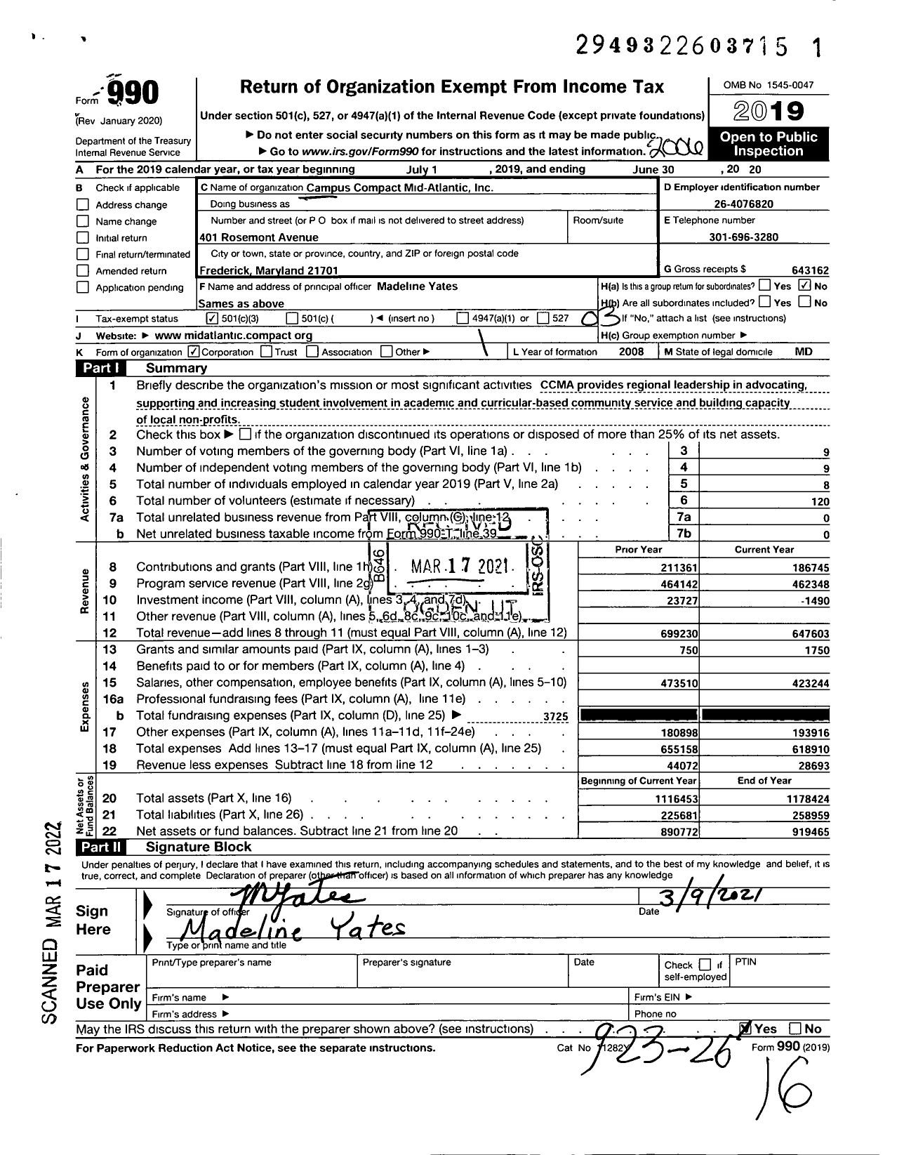 Image of first page of 2019 Form 990 for Transform Mid-Atlantic