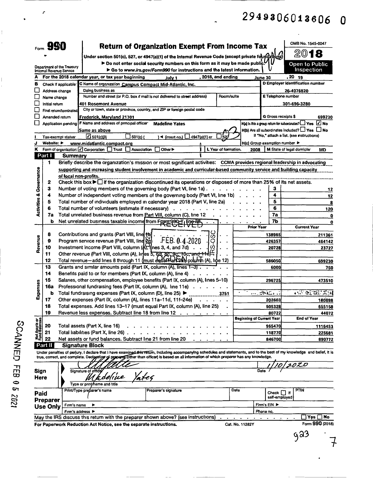 Image of first page of 2018 Form 990 for Transform Mid-Atlantic