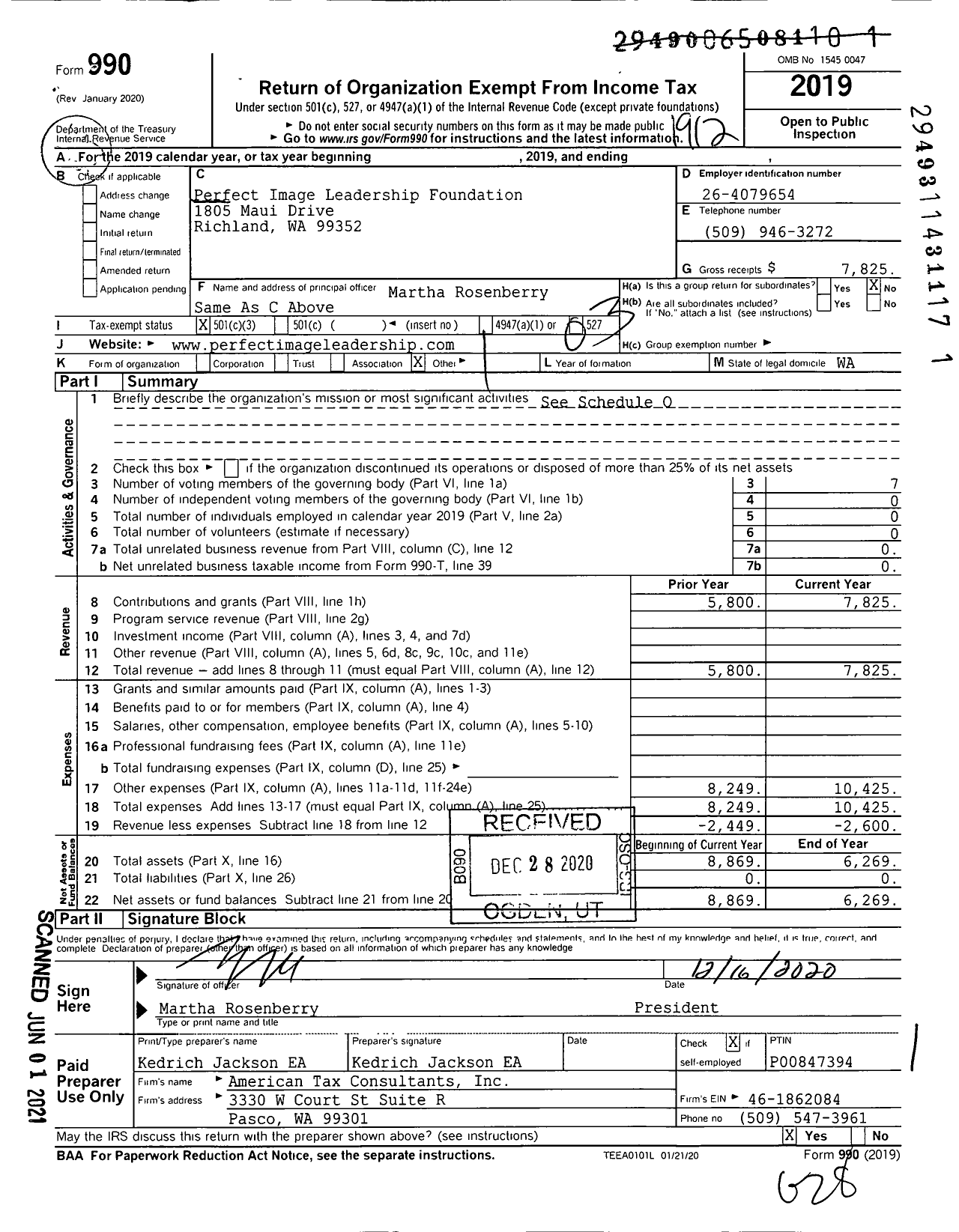 Image of first page of 2019 Form 990 for Perfect Image Leadership Foundation