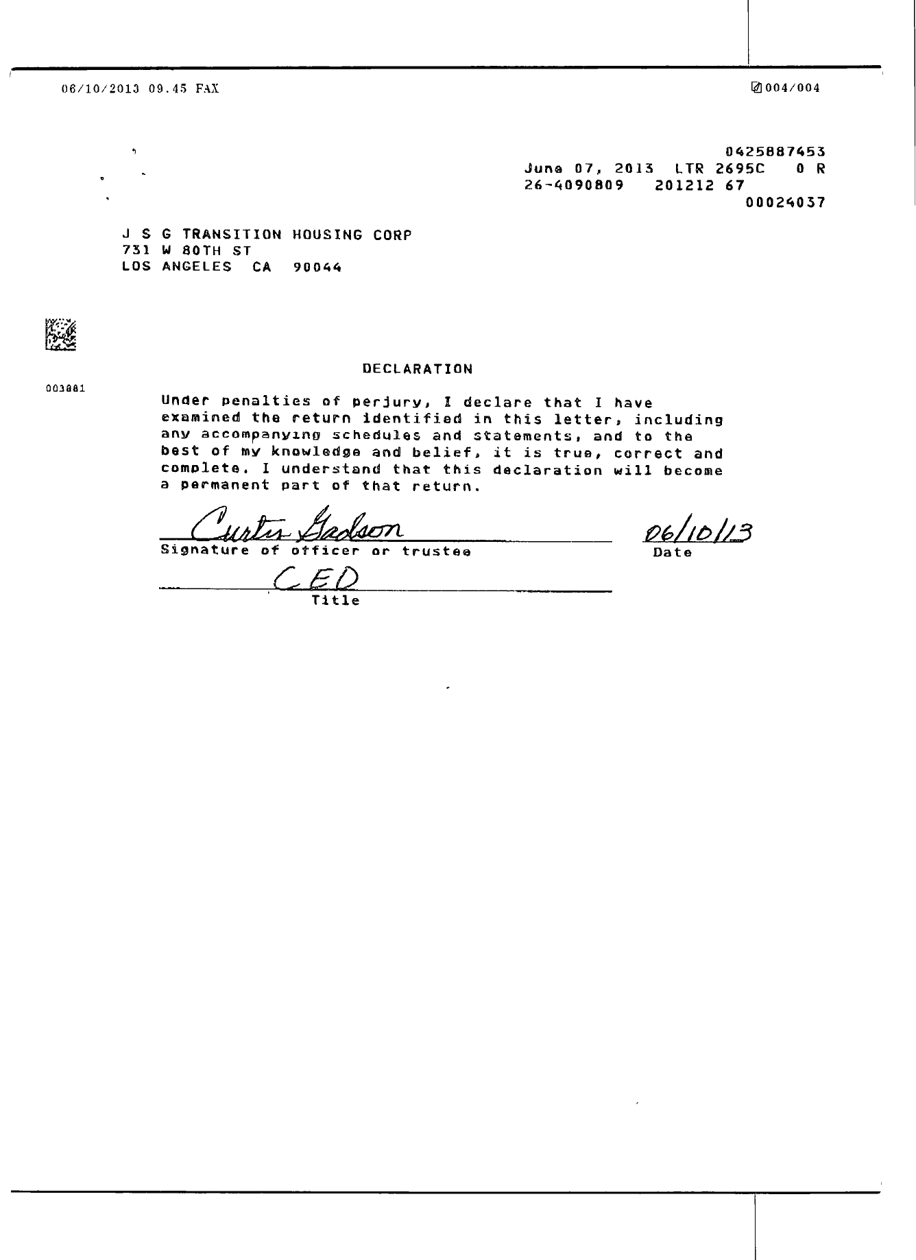 Image of first page of 2012 Form 990ER for Joann Simmons Gadson Transition