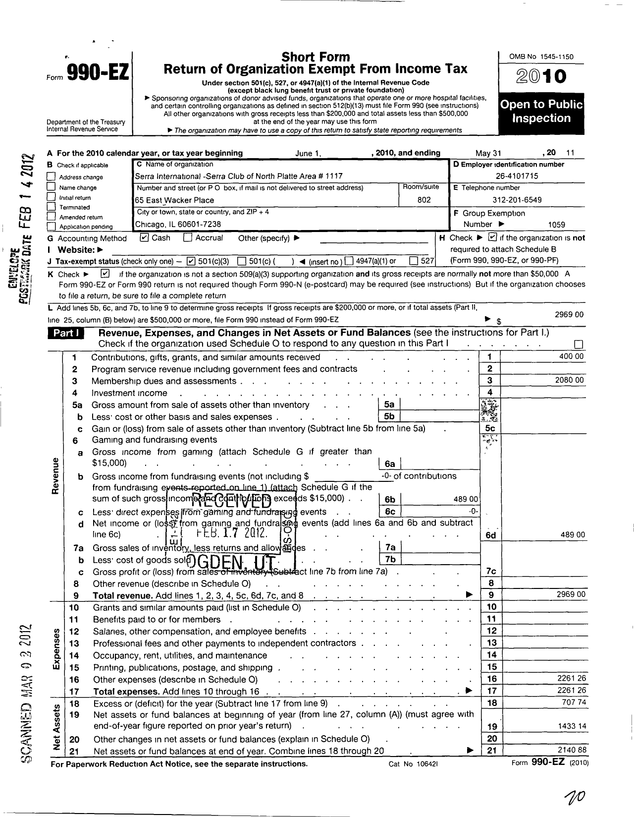 Image of first page of 2010 Form 990EZ for Serra International - 1117 North Platte Area