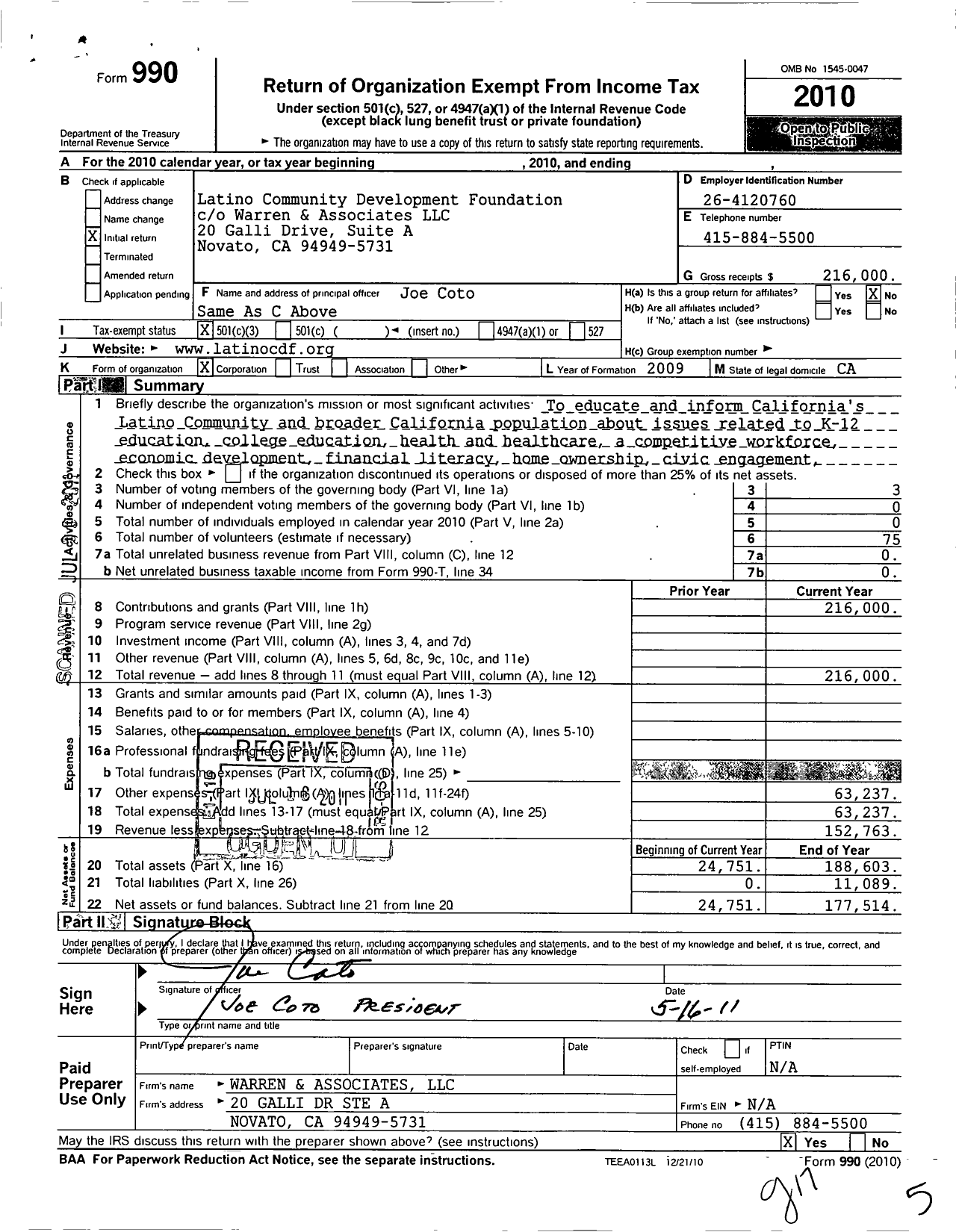 Image of first page of 2010 Form 990 for Latino Community Development Foundation