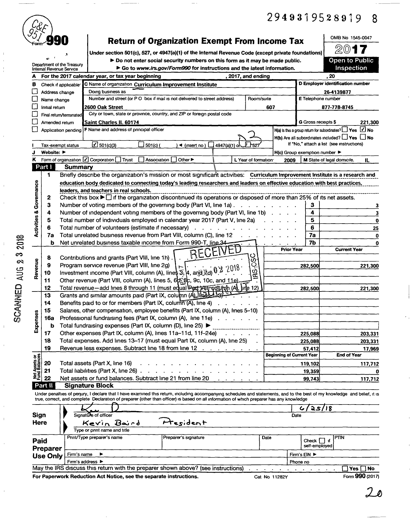 Image of first page of 2017 Form 990 for Curriculum Improvement Institute