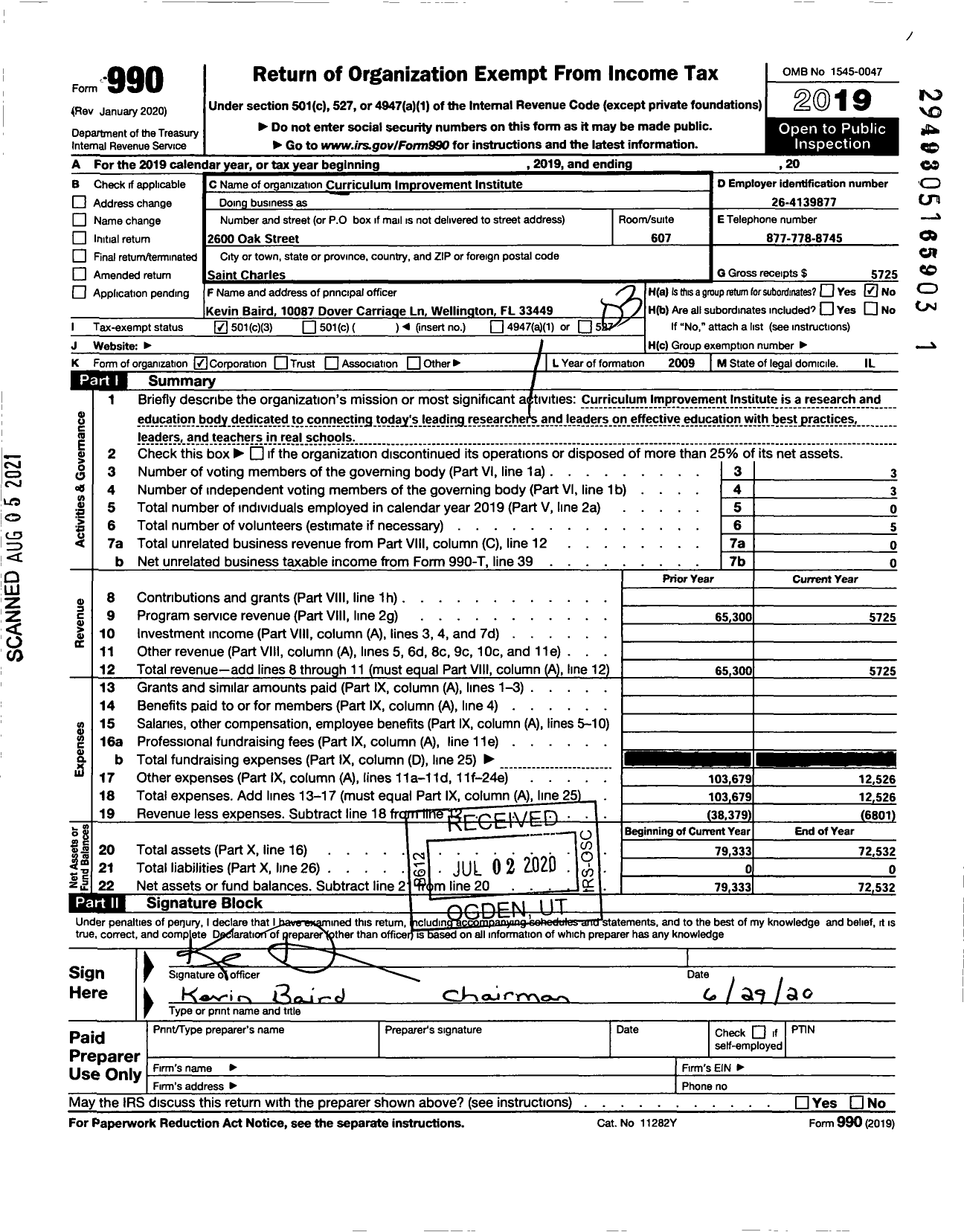 Image of first page of 2019 Form 990 for Curriculum Improvement Institute