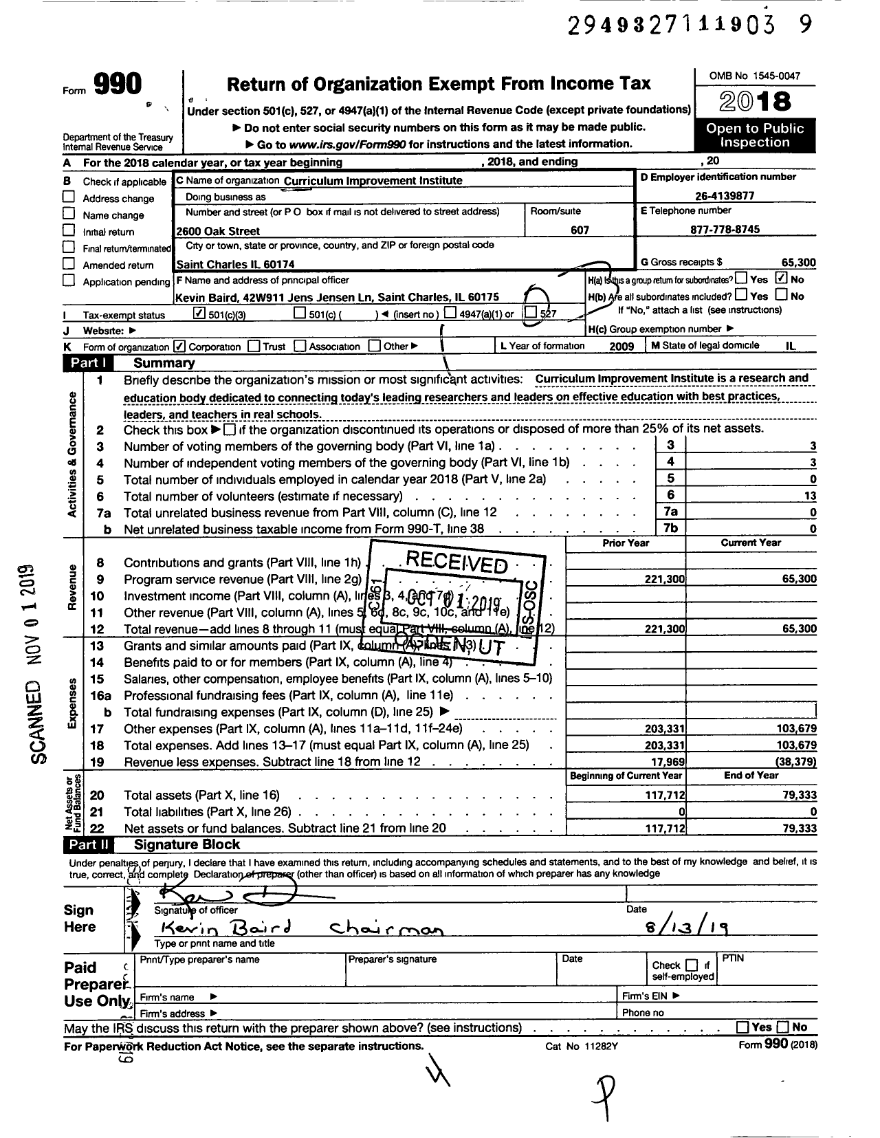 Image of first page of 2018 Form 990 for Curriculum Improvement Institute