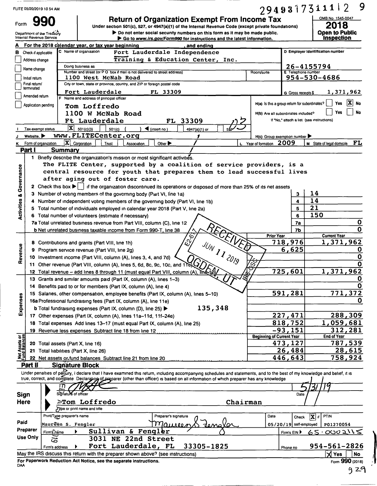 Image of first page of 2018 Form 990 for Fort Lauderdale Independence Training and Education Center