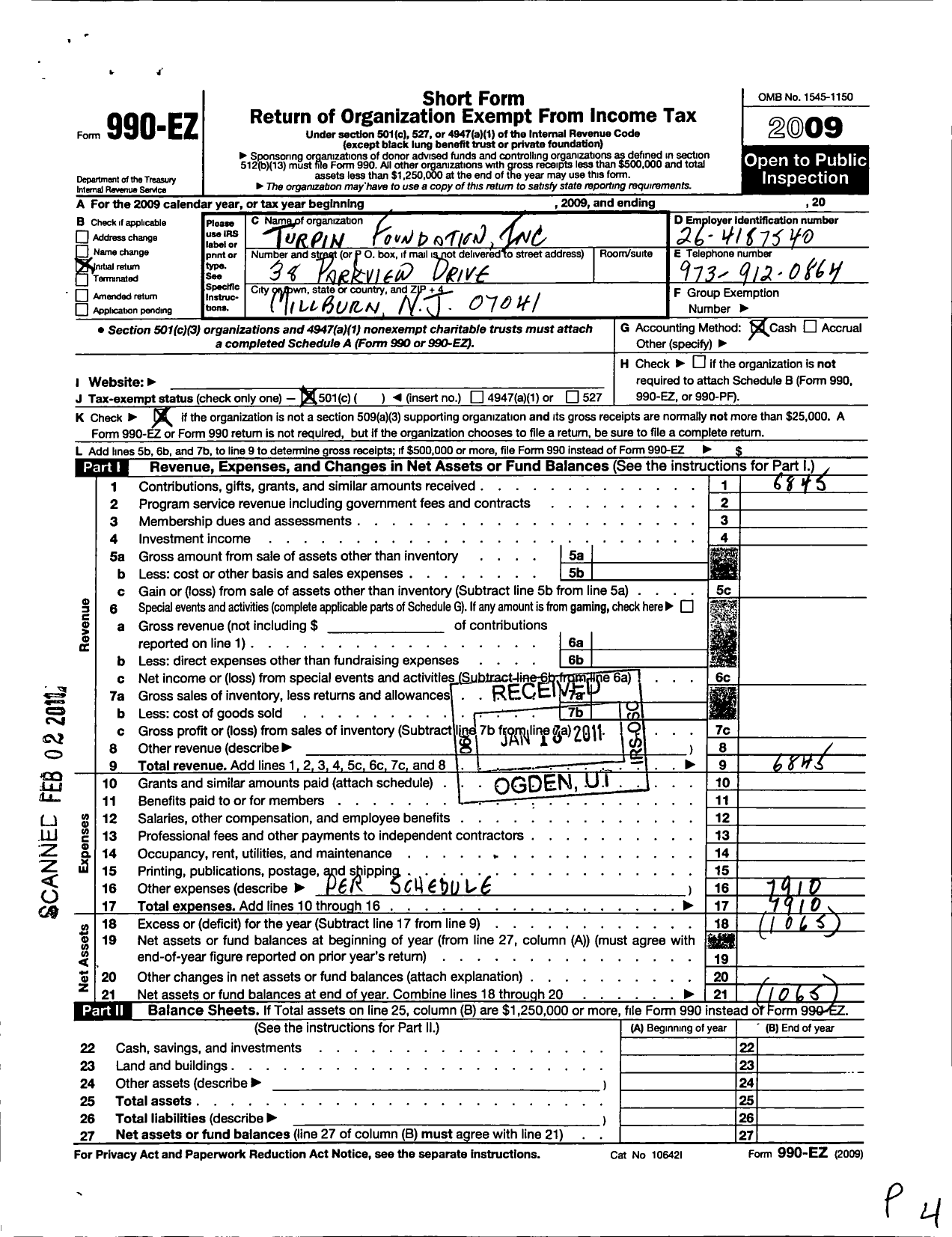 Image of first page of 2009 Form 990EO for Turpin Foundation