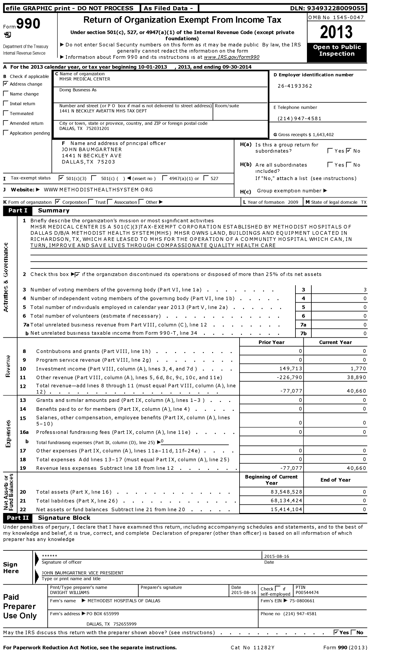 Image of first page of 2013 Form 990 for Methodist Community Collaborative