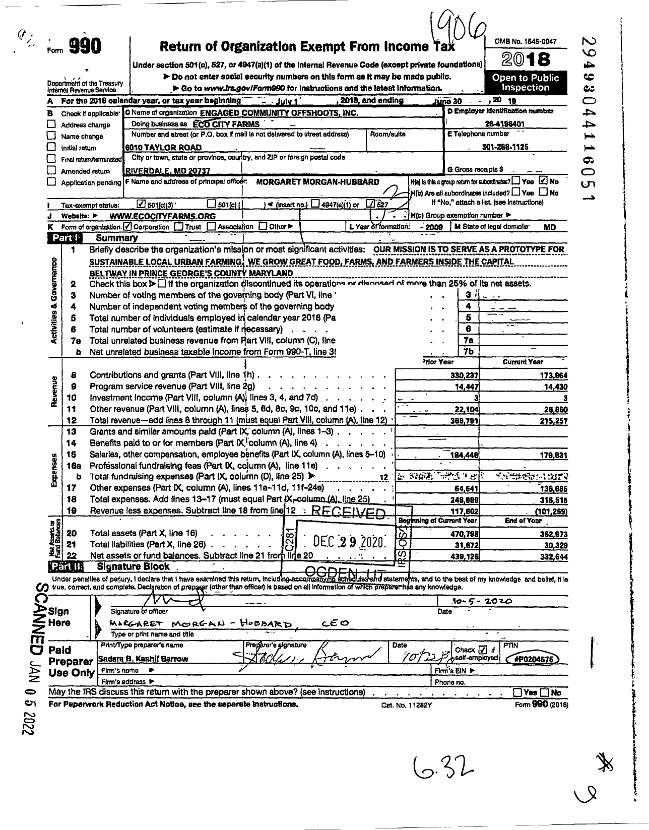 Image of first page of 2018 Form 990 for Eco City Farms