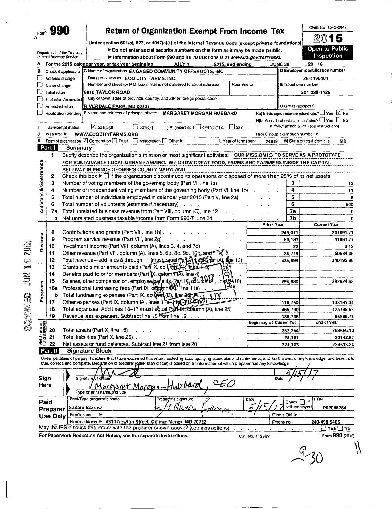 Image of first page of 2015 Form 990 for Eco City Farms