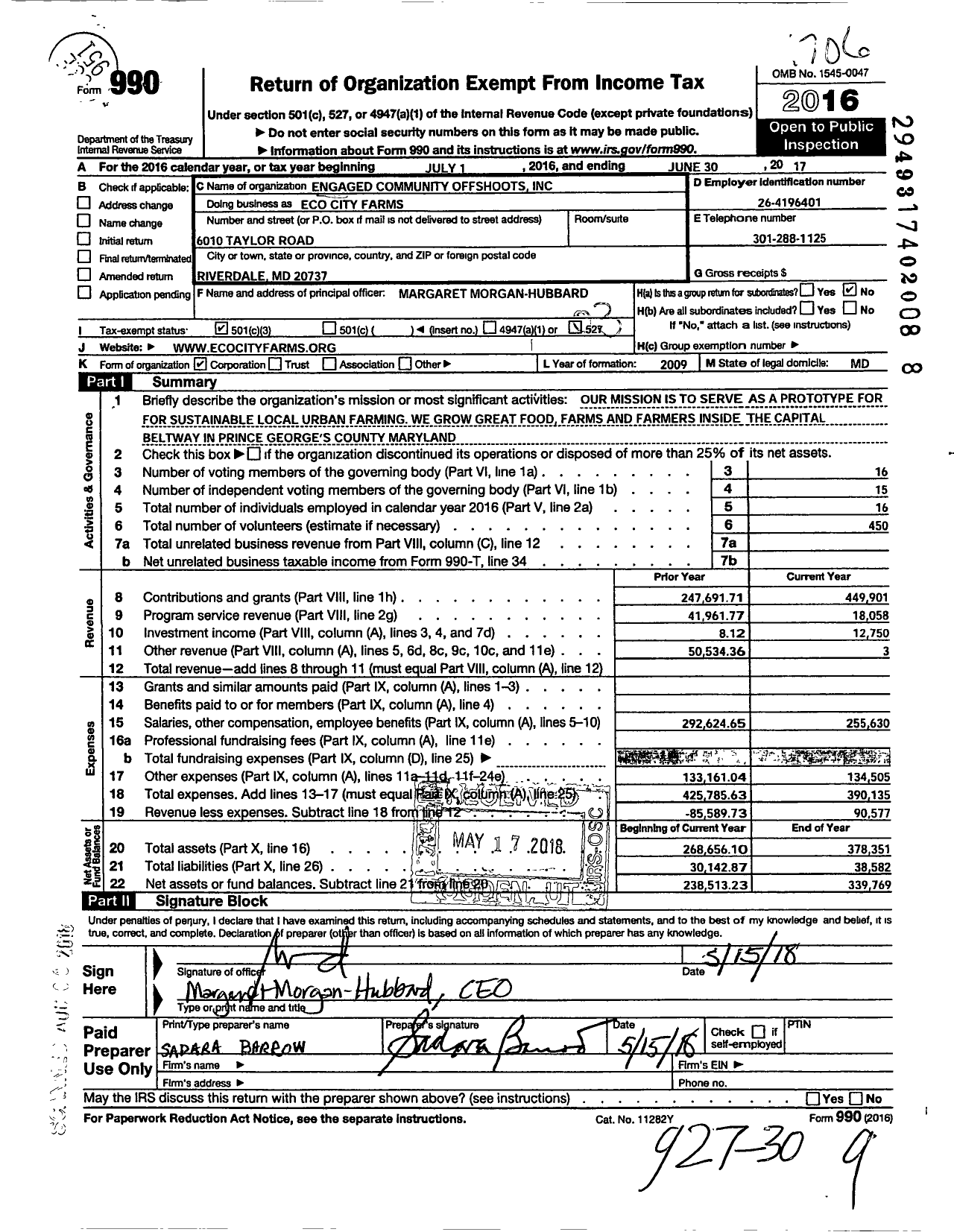 Image of first page of 2016 Form 990 for Eco City Farms