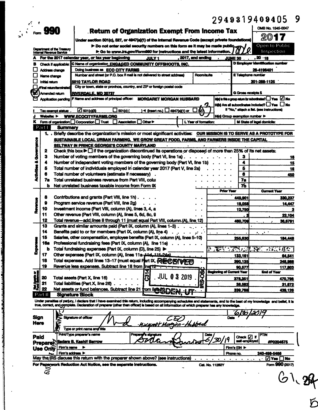 Image of first page of 2017 Form 990 for Eco City Farms