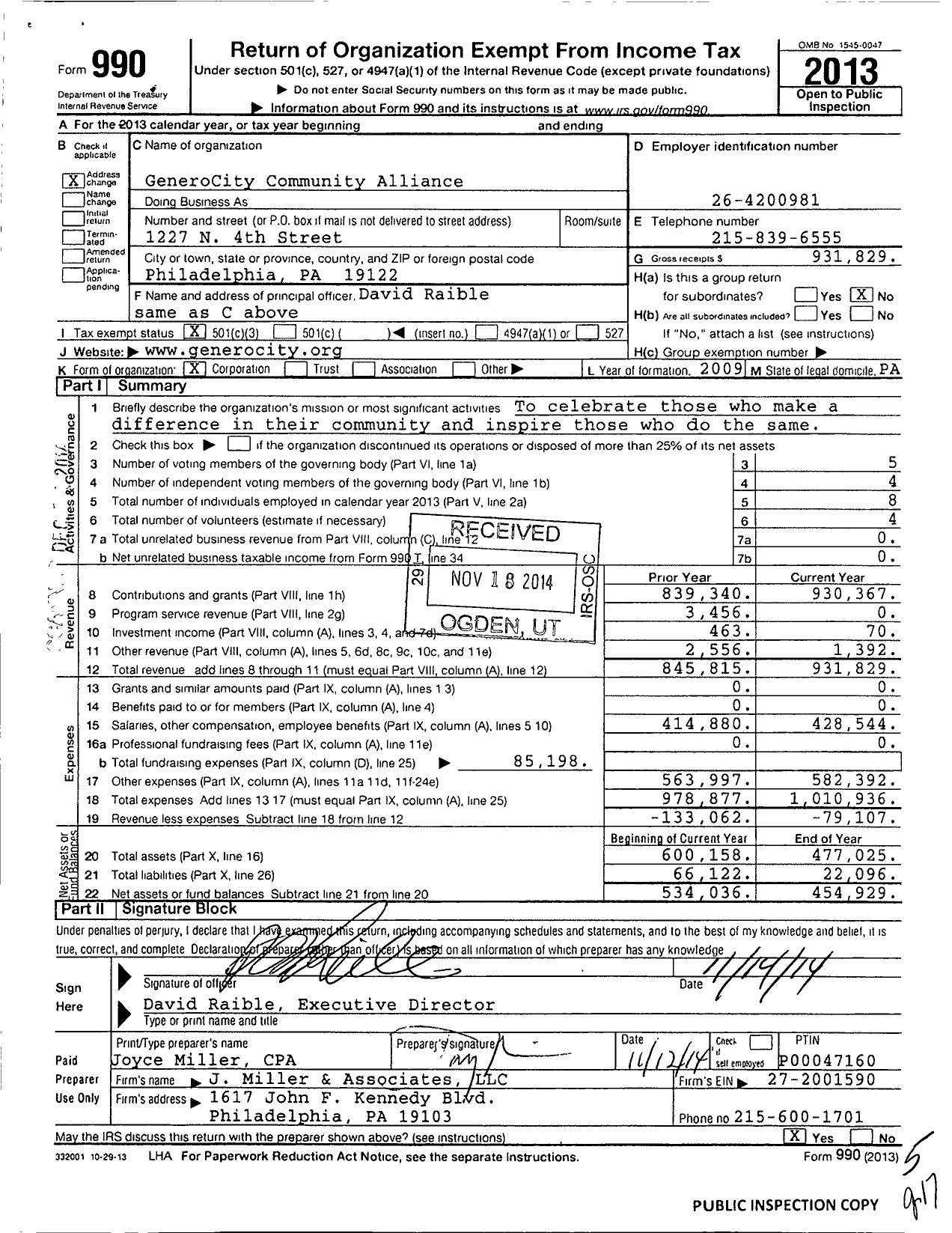 Image of first page of 2013 Form 990 for GeneroCity Community Alliance