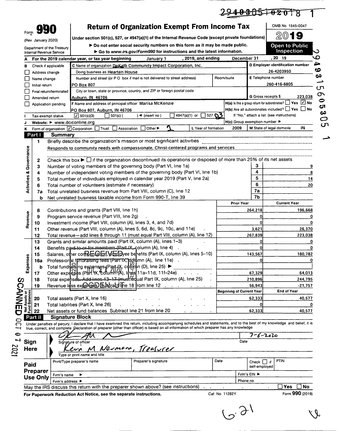 Image of first page of 2019 Form 990 for Dekalb Community Impact Corporation