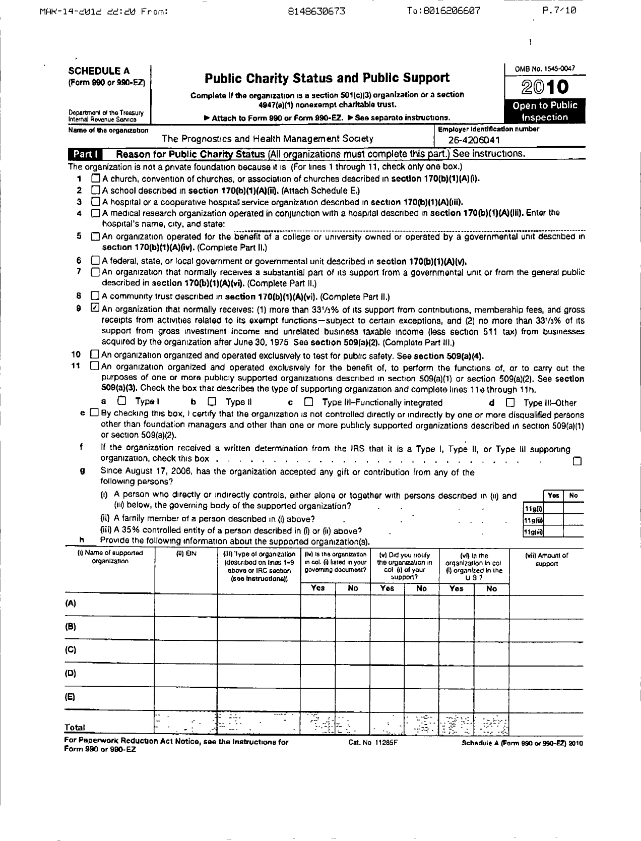 Image of first page of 2010 Form 990R for Prognostics and Health Management Society