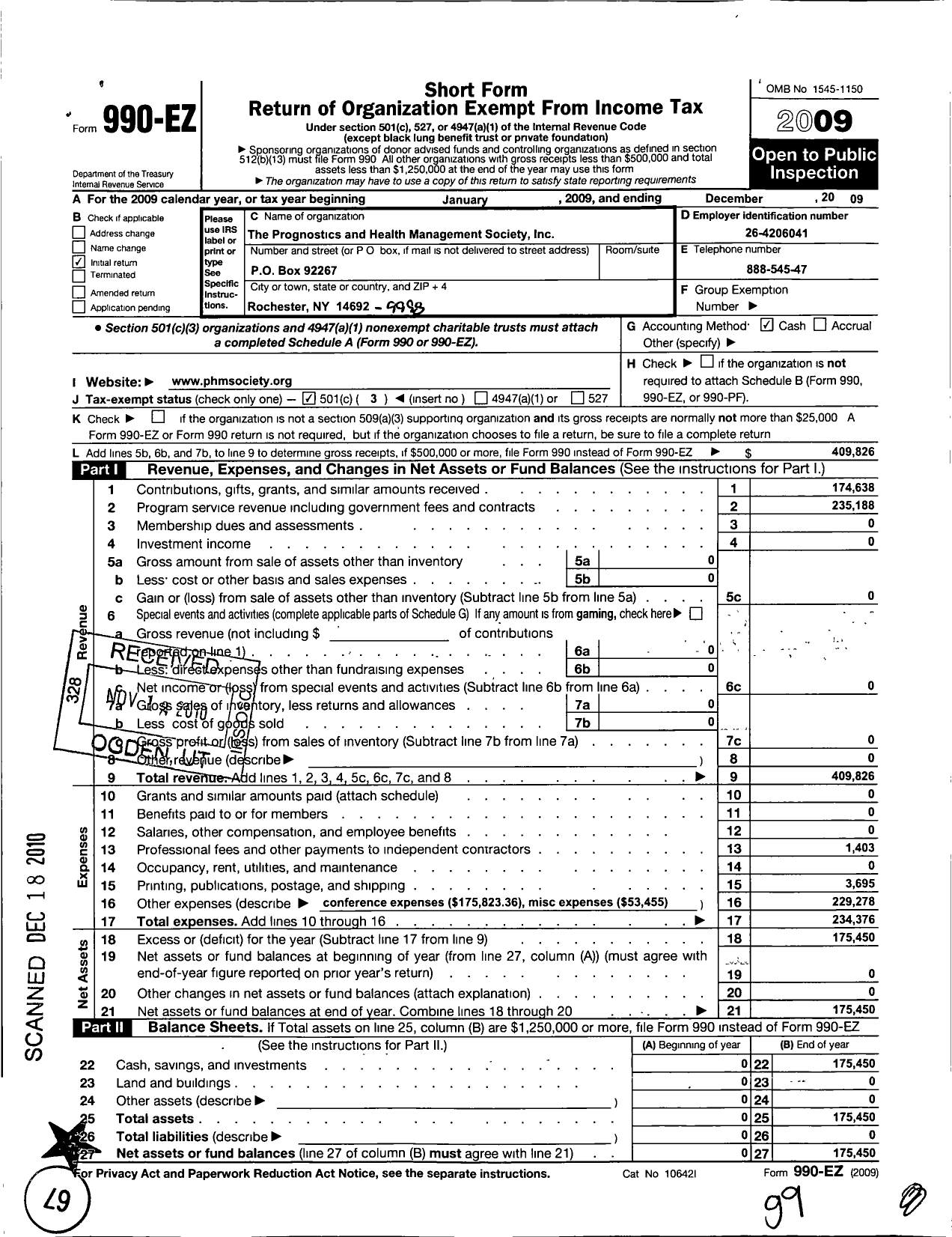 Image of first page of 2009 Form 990EZ for Prognostics and Health Management Society