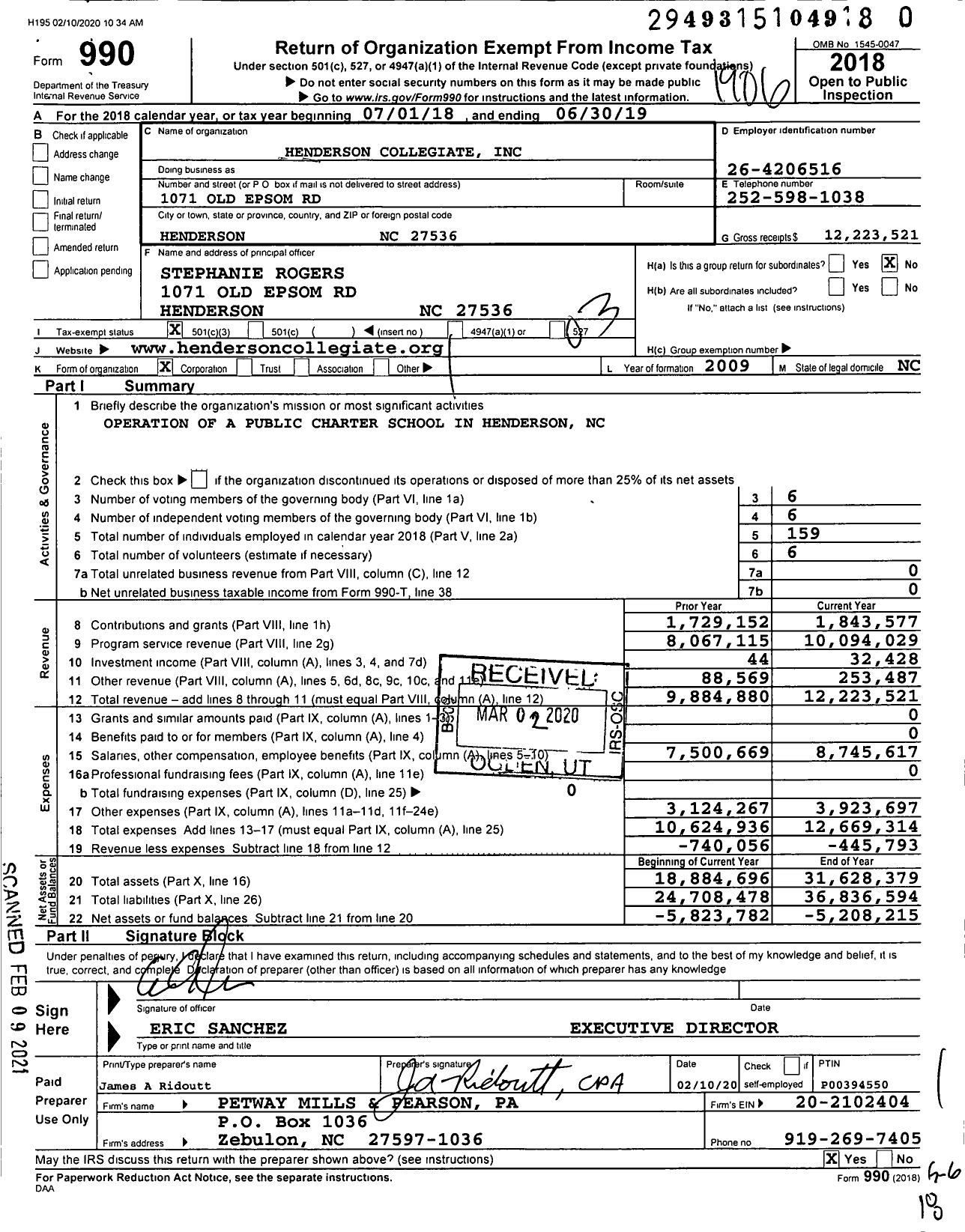 Image of first page of 2018 Form 990 for Henderson Collegiate