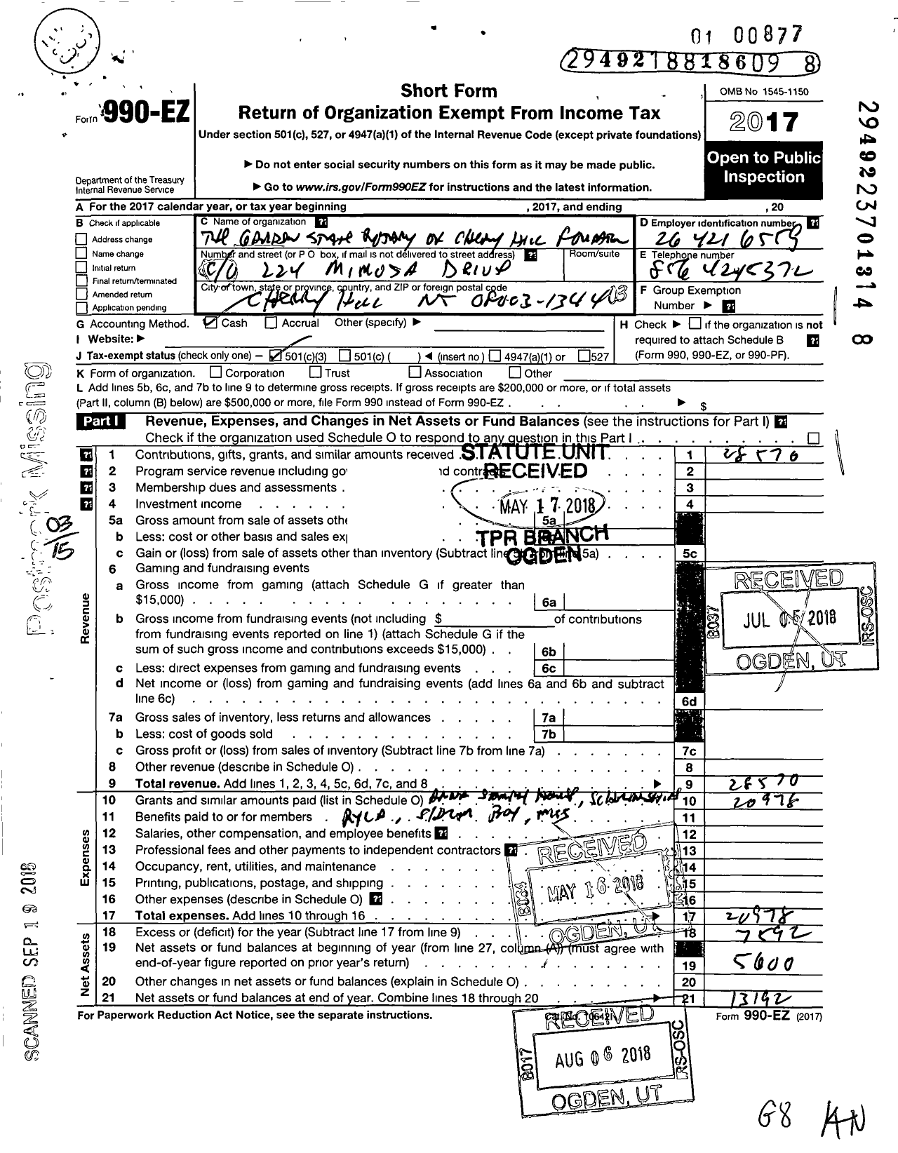 Image of first page of 2017 Form 990EZ for Garden State Rotary of Cherry Hill Foundation