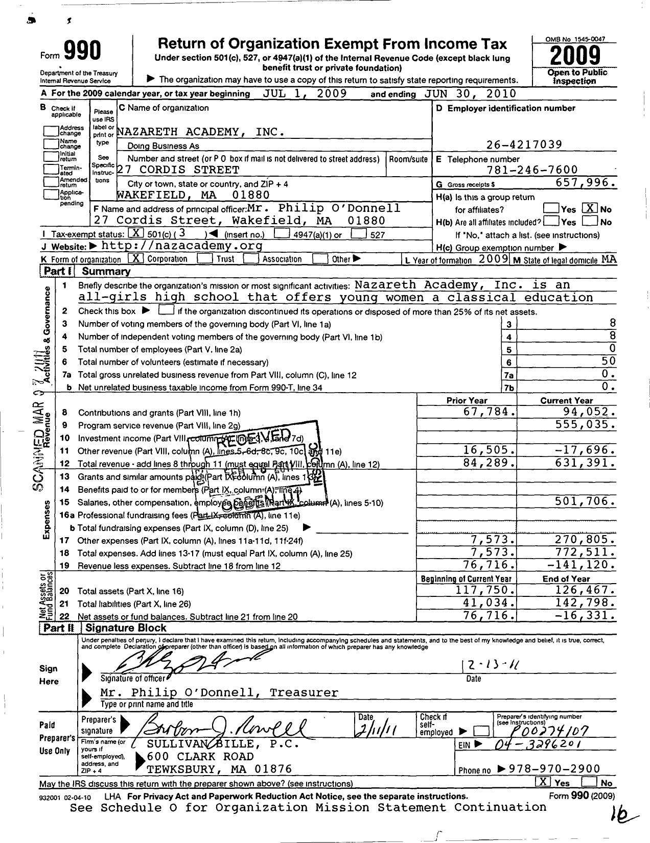 Image of first page of 2009 Form 990 for Nazareth Academy