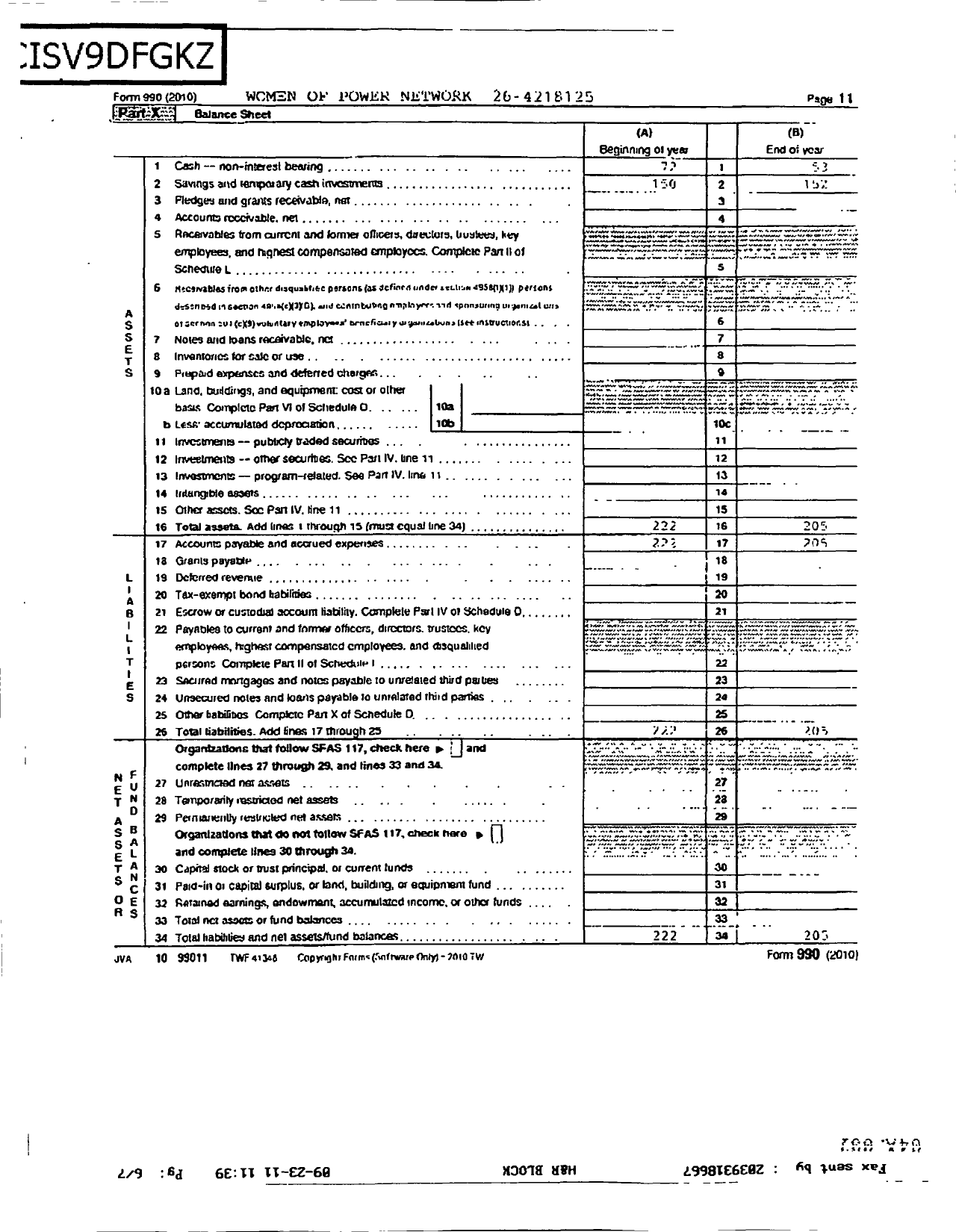 Image of first page of 2010 Form 990R for Women of Power Network