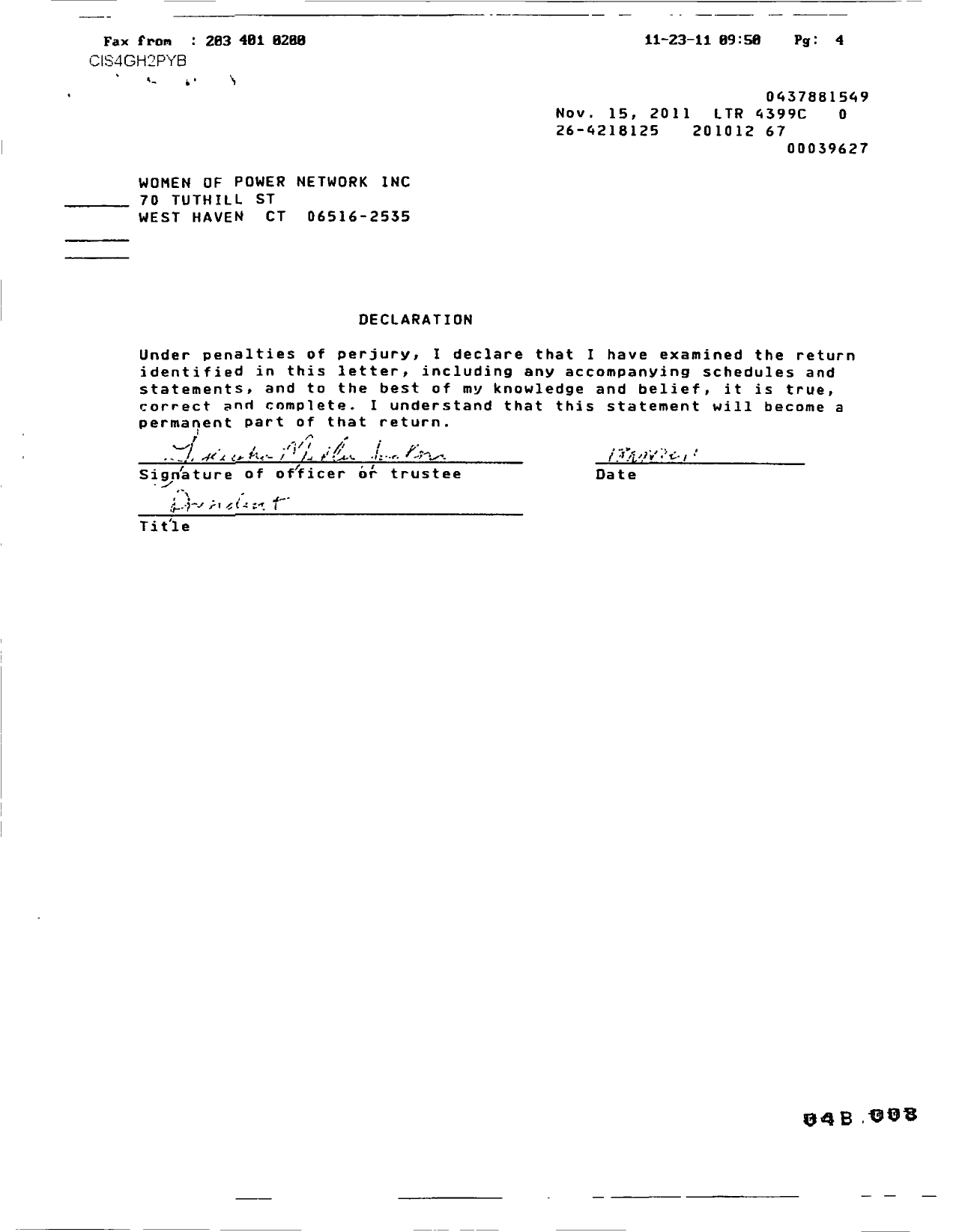 Image of first page of 2010 Form 990R for Women of Power Network