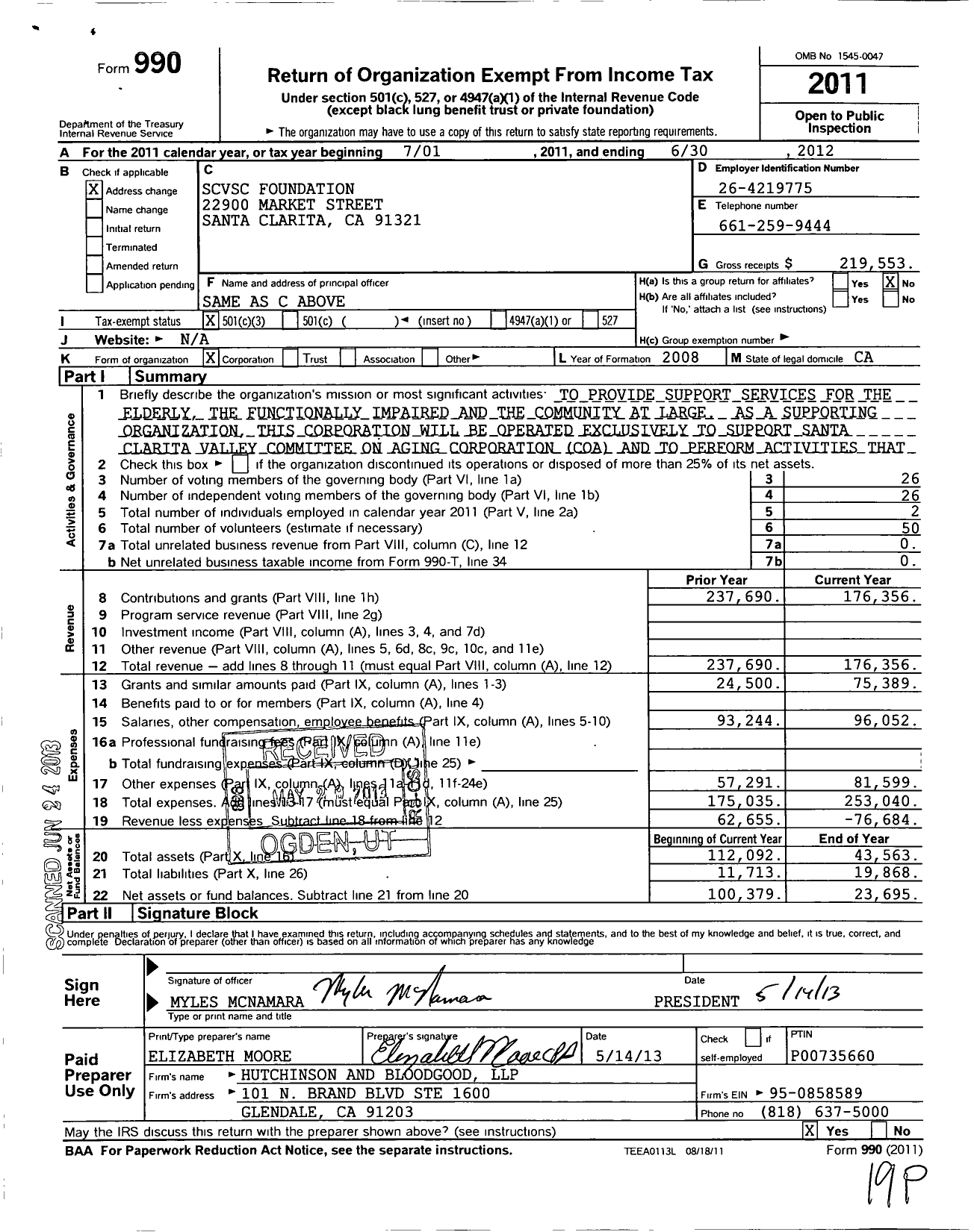 Image of first page of 2011 Form 990 for SCVSC Foundation