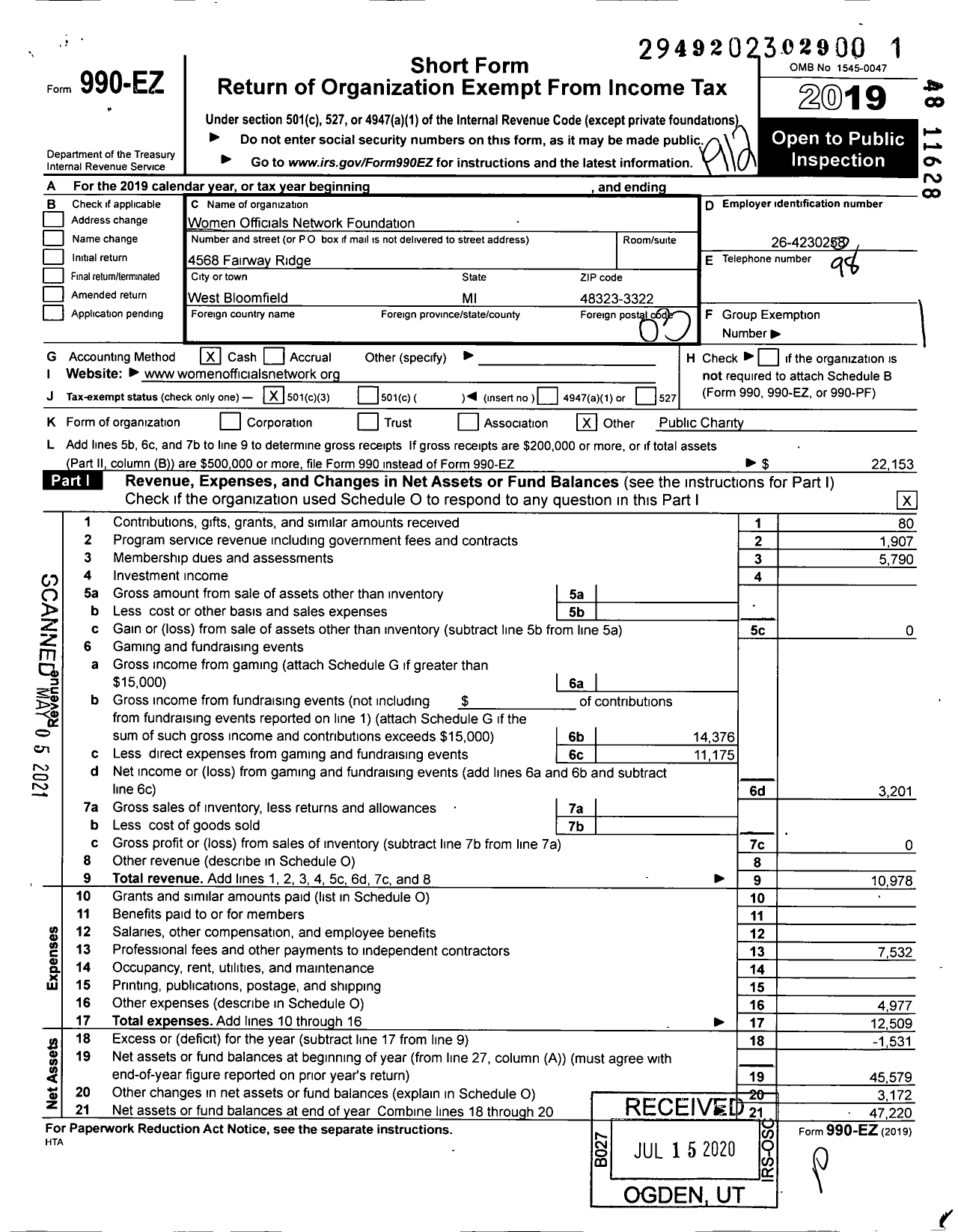 Image of first page of 2019 Form 990EZ for Women Officials Network Foundation