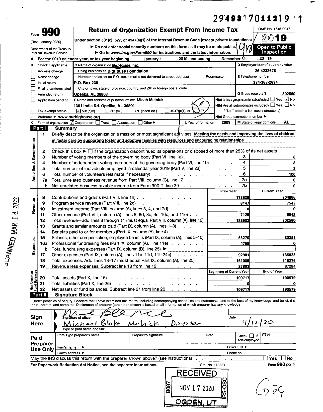 Image of first page of 2019 Form 990 for BigHouse Foundation