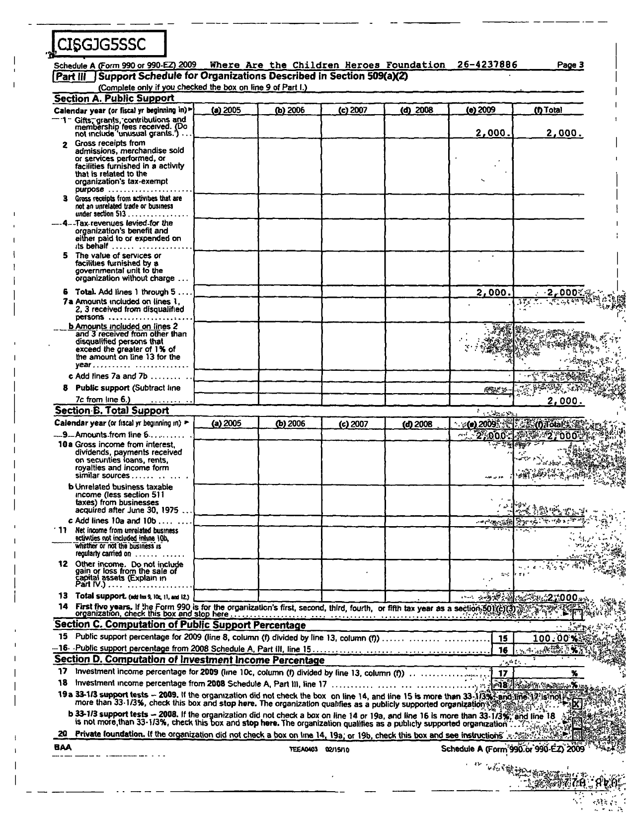 Image of first page of 2009 Form 990ER for Where Are the Children Heroes Foundation