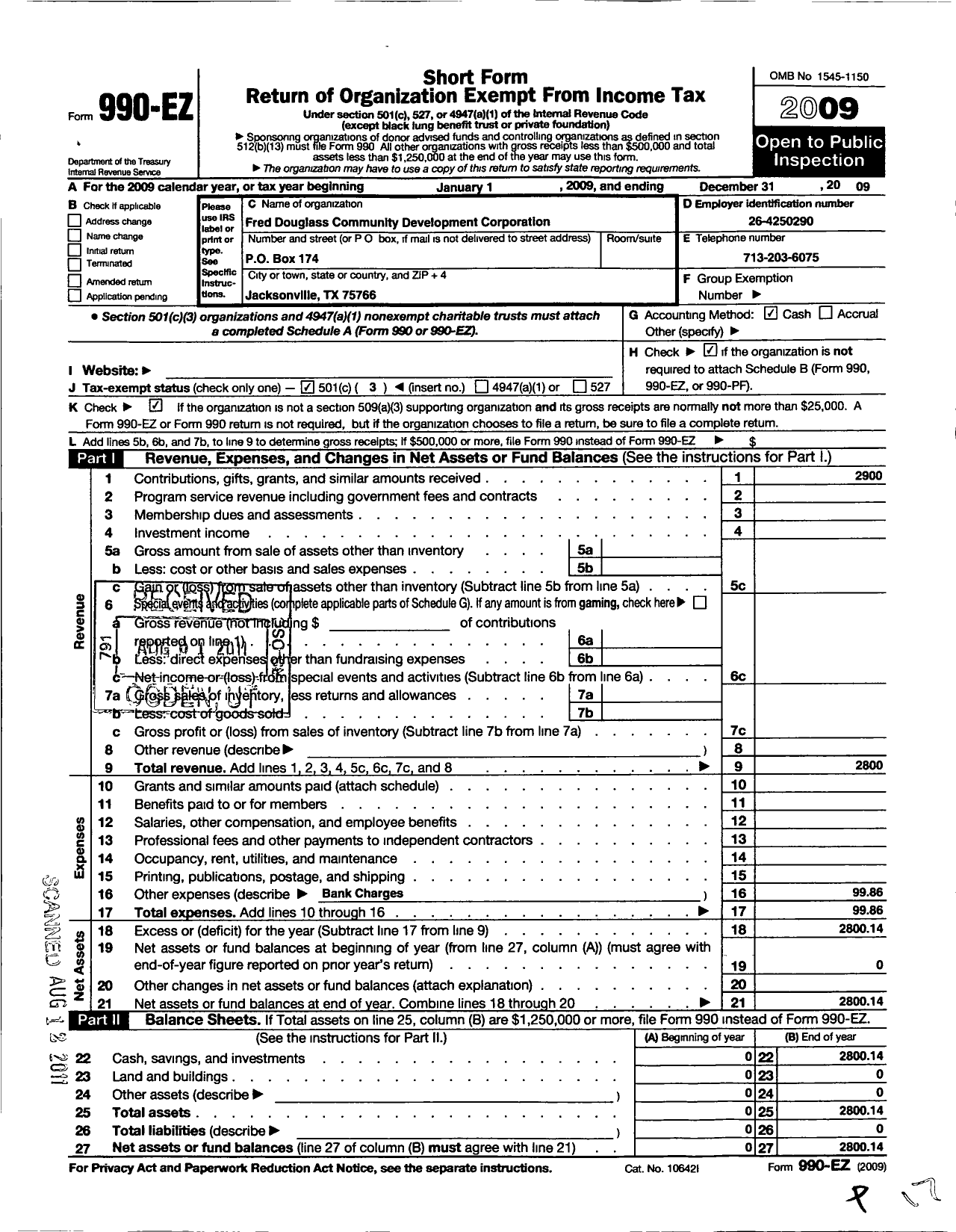 Image of first page of 2009 Form 990EZ for Fred Douglass Community Development Corporation