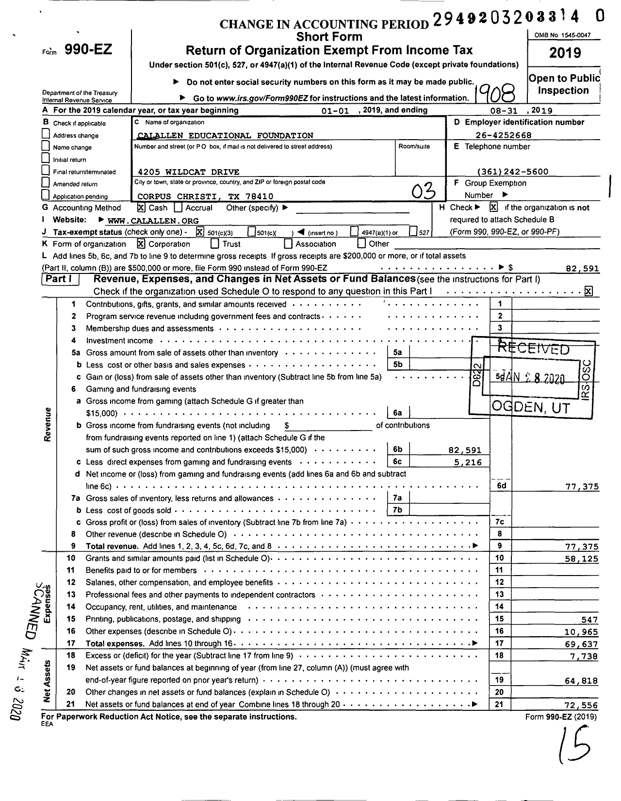 Image of first page of 2018 Form 990EZ for Calallen Educational Foundation